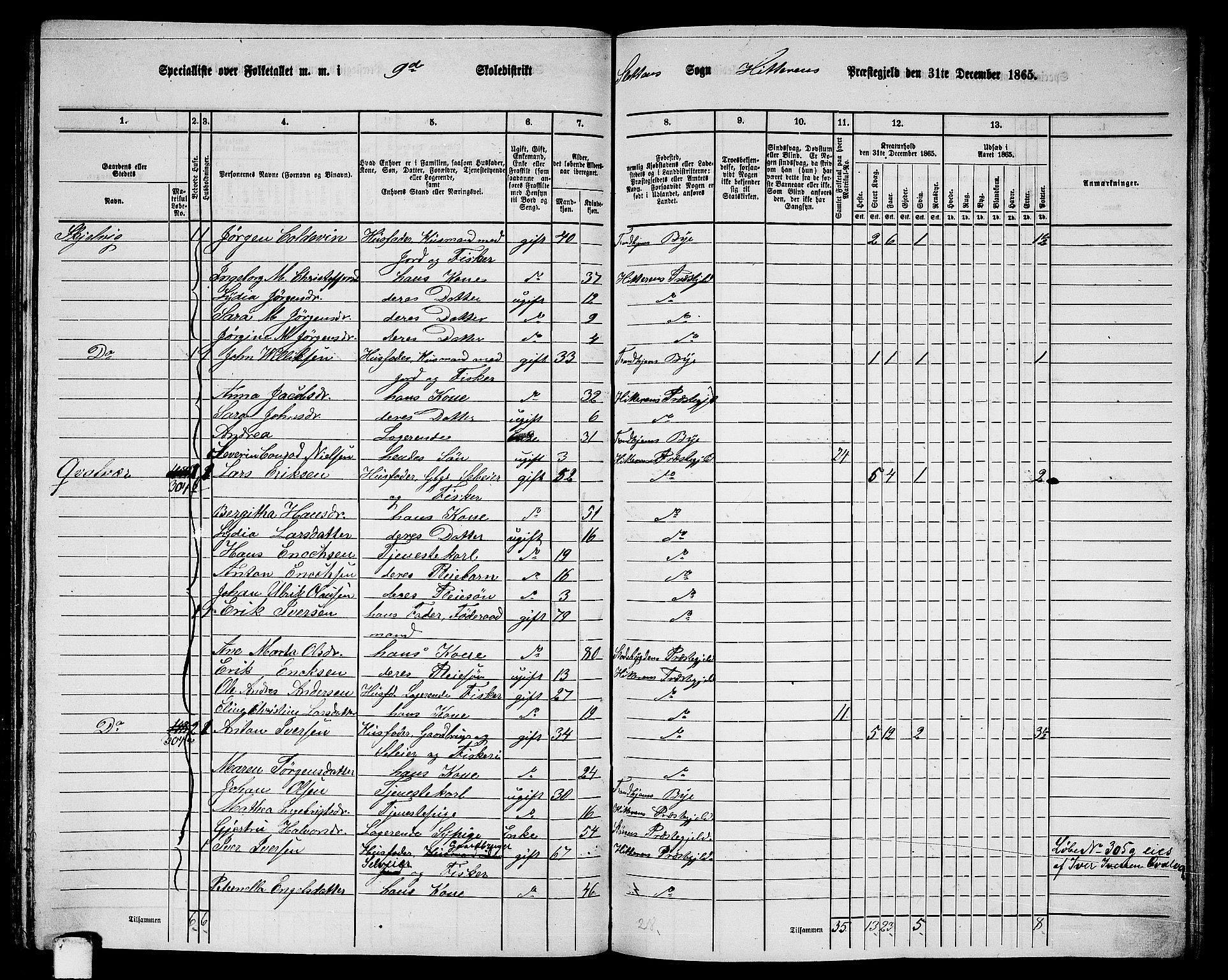 RA, 1865 census for Hitra, 1865, p. 220