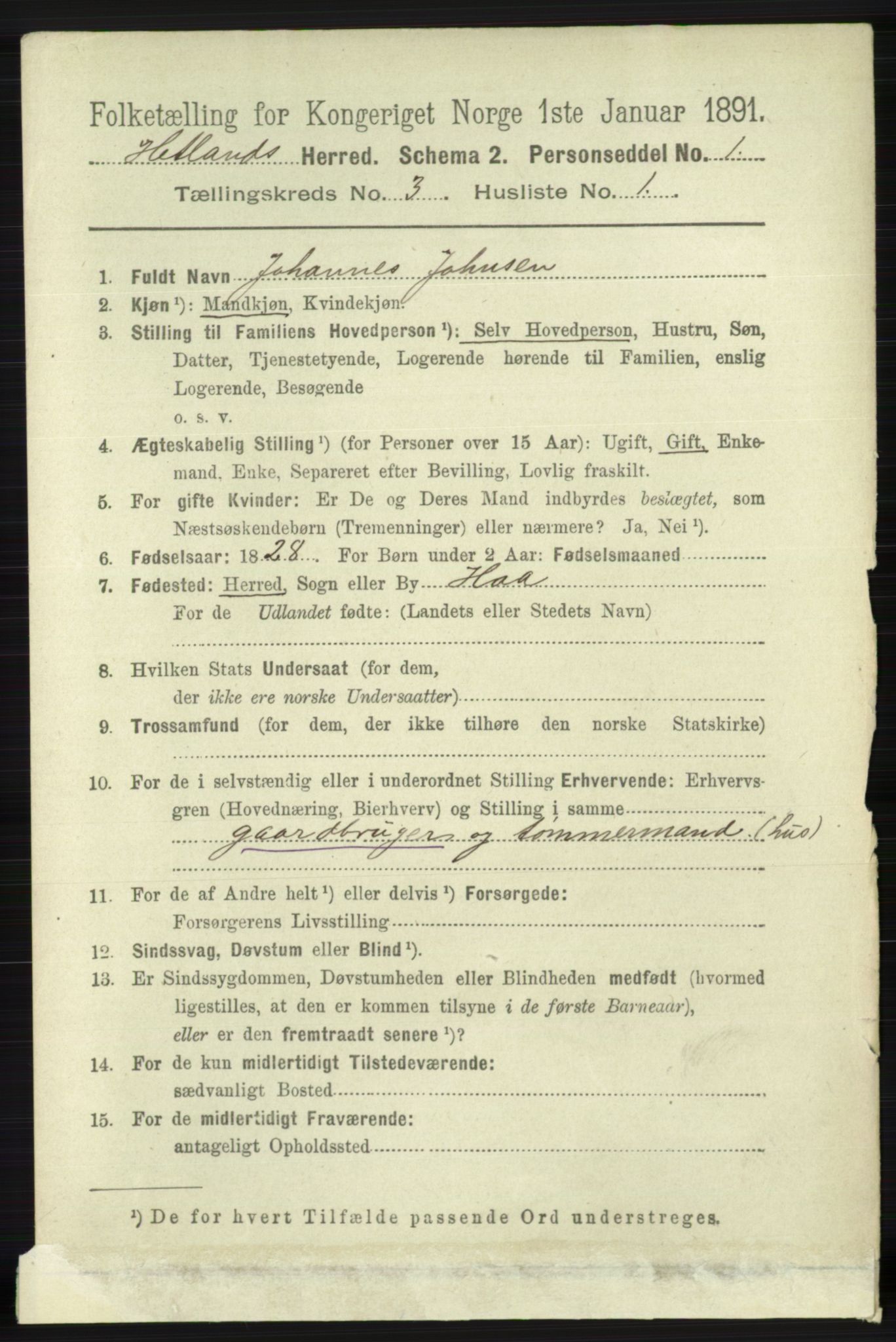 RA, 1891 census for 1126 Hetland, 1891, p. 1139