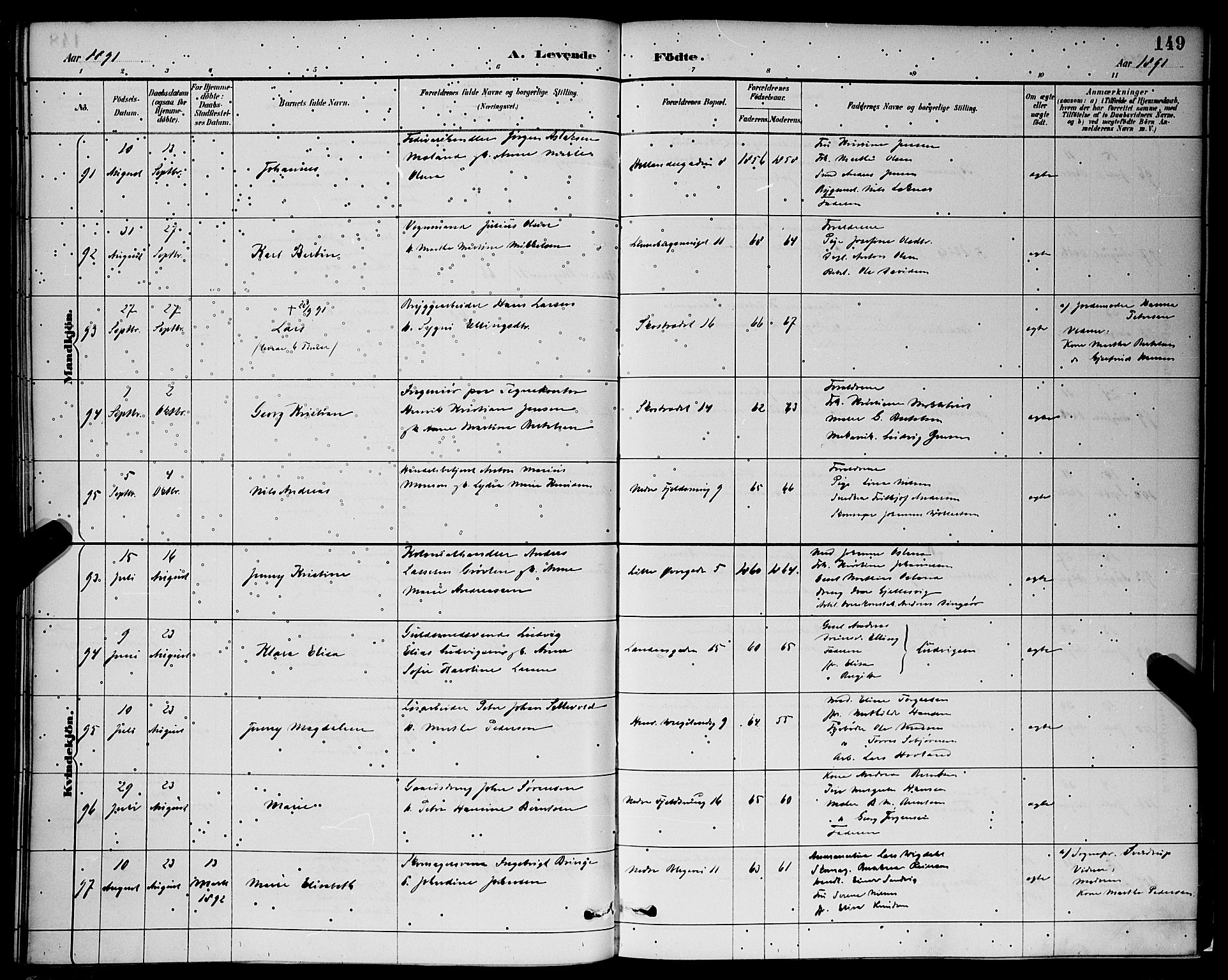 Korskirken sokneprestembete, AV/SAB-A-76101/H/Hab: Parish register (copy) no. B 9, 1887-1896, p. 149