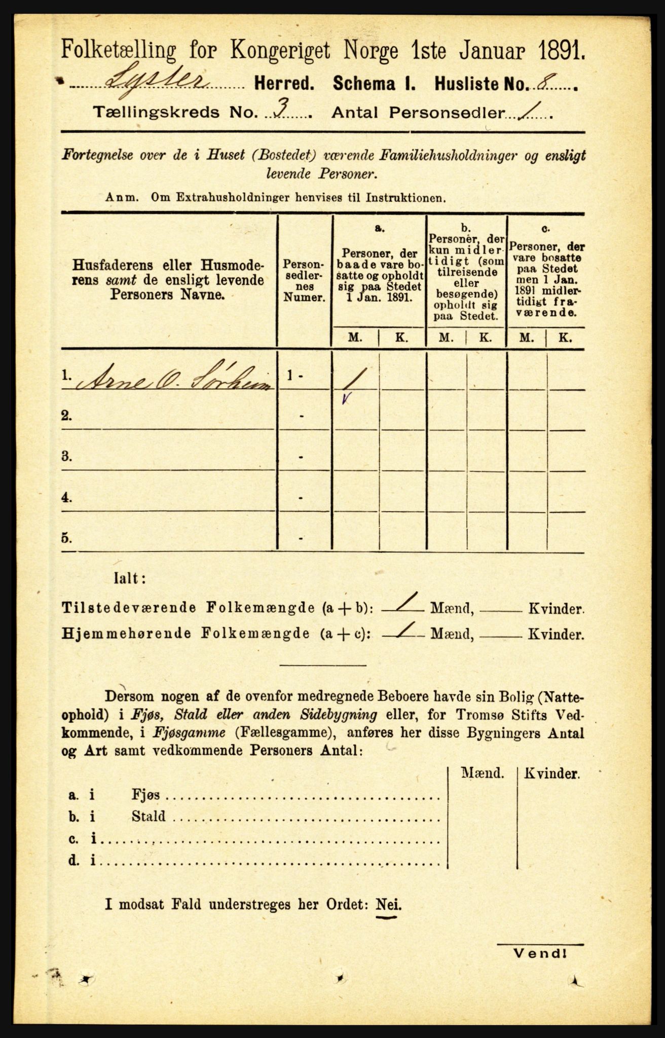 RA, 1891 census for 1426 Luster, 1891, p. 1108