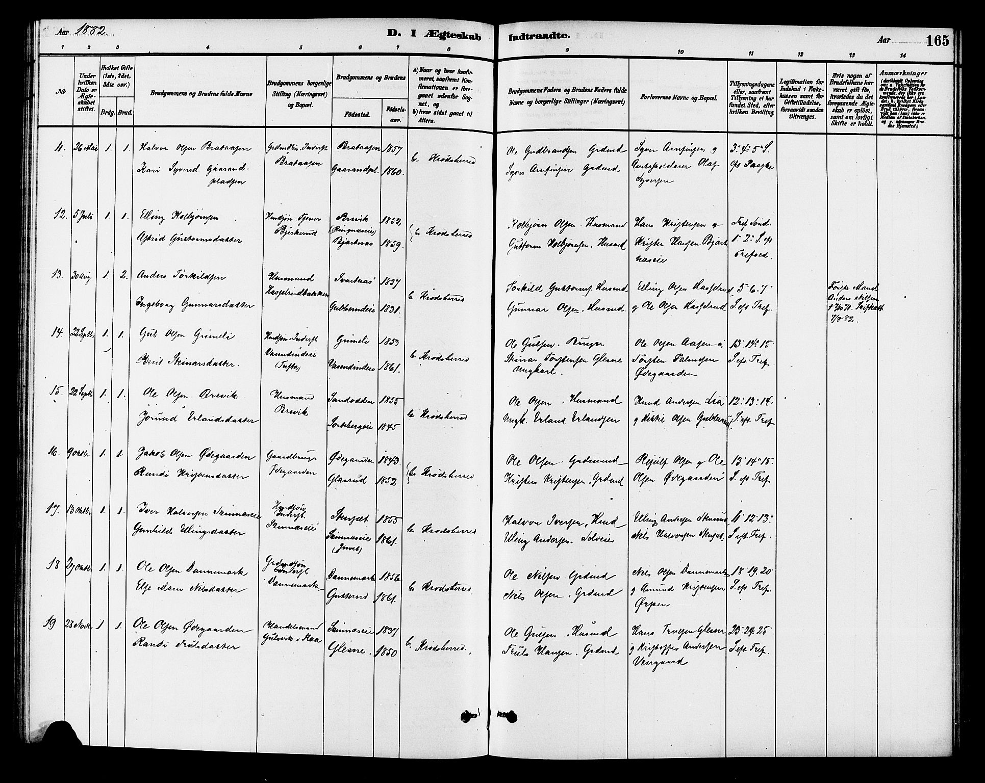 Krødsherad kirkebøker, AV/SAKO-A-19/G/Ga/L0001: Parish register (copy) no. 1, 1879-1893, p. 165