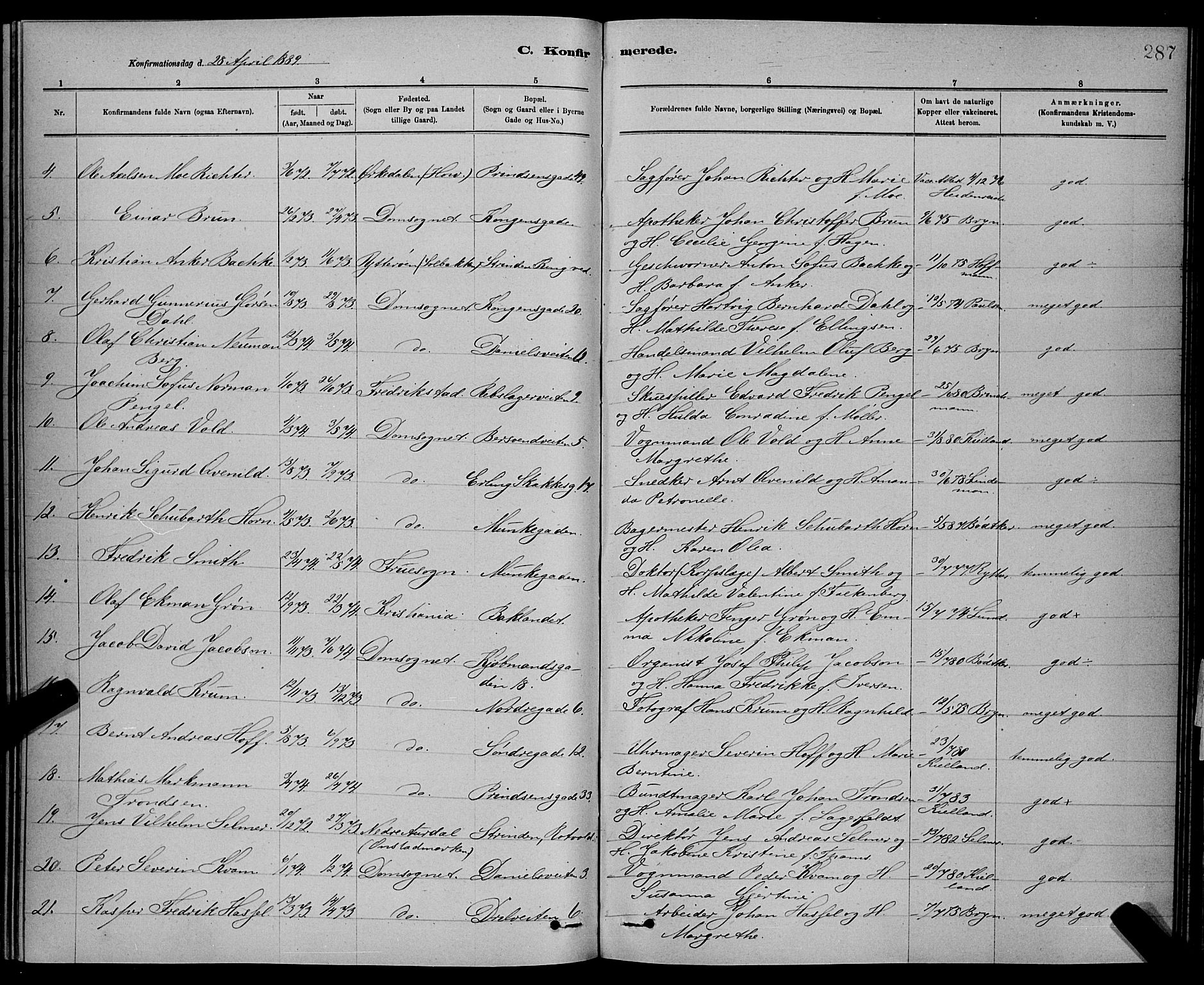Ministerialprotokoller, klokkerbøker og fødselsregistre - Sør-Trøndelag, SAT/A-1456/601/L0092: Parish register (copy) no. 601C10, 1884-1897, p. 287