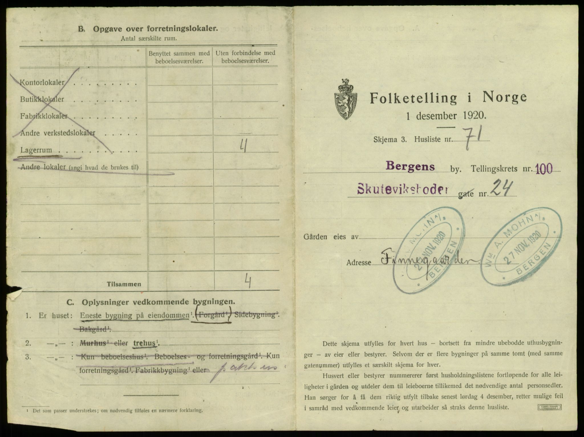 SAB, 1920 census for Bergen, 1920, p. 9447