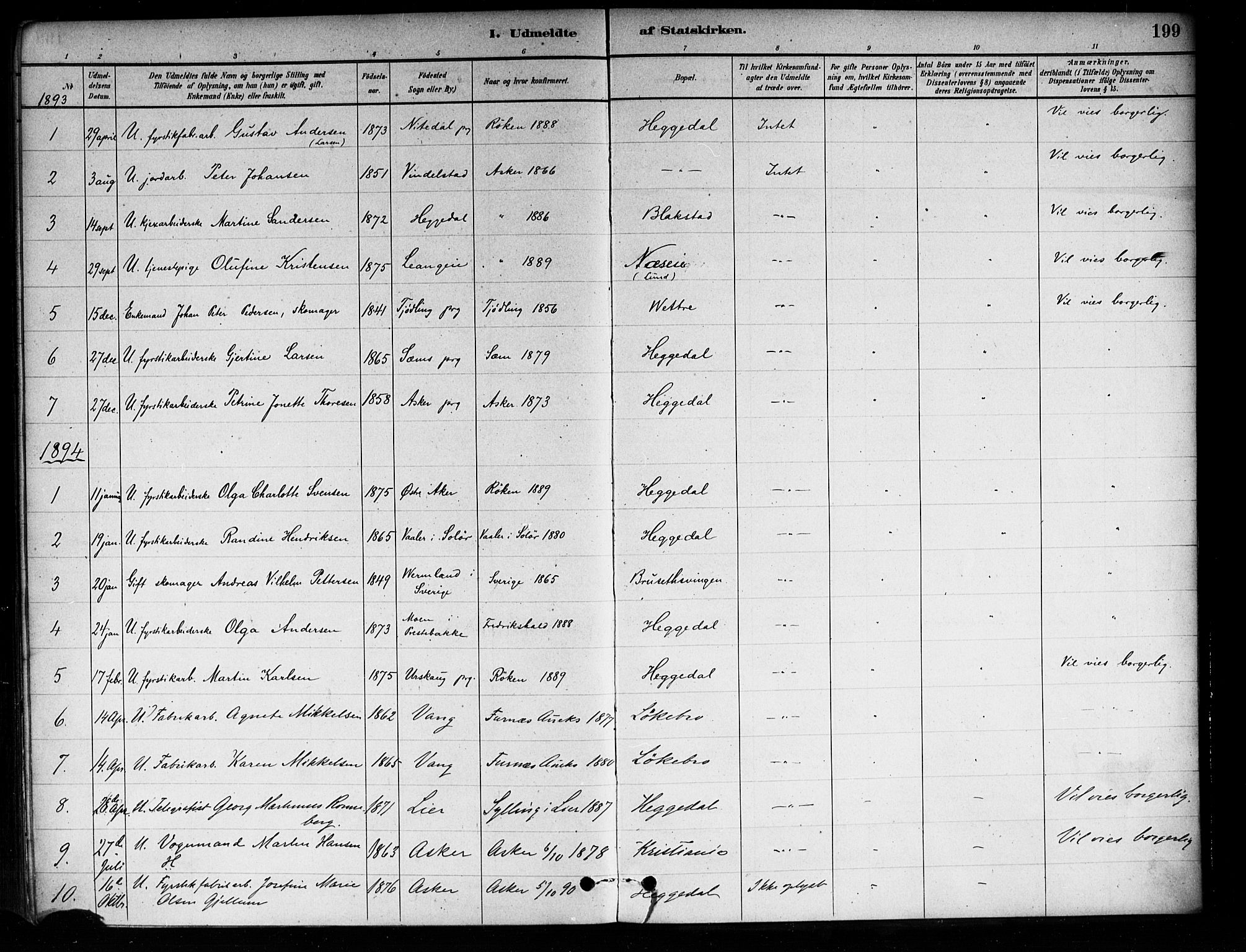 Asker prestekontor Kirkebøker, SAO/A-10256a/F/Fa/L0014: Parish register (official) no. I 14, 1879-1900, p. 199