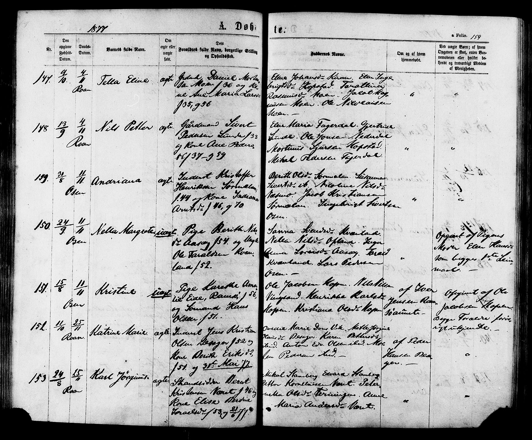 Ministerialprotokoller, klokkerbøker og fødselsregistre - Sør-Trøndelag, AV/SAT-A-1456/657/L0706: Parish register (official) no. 657A07, 1867-1878, p. 159