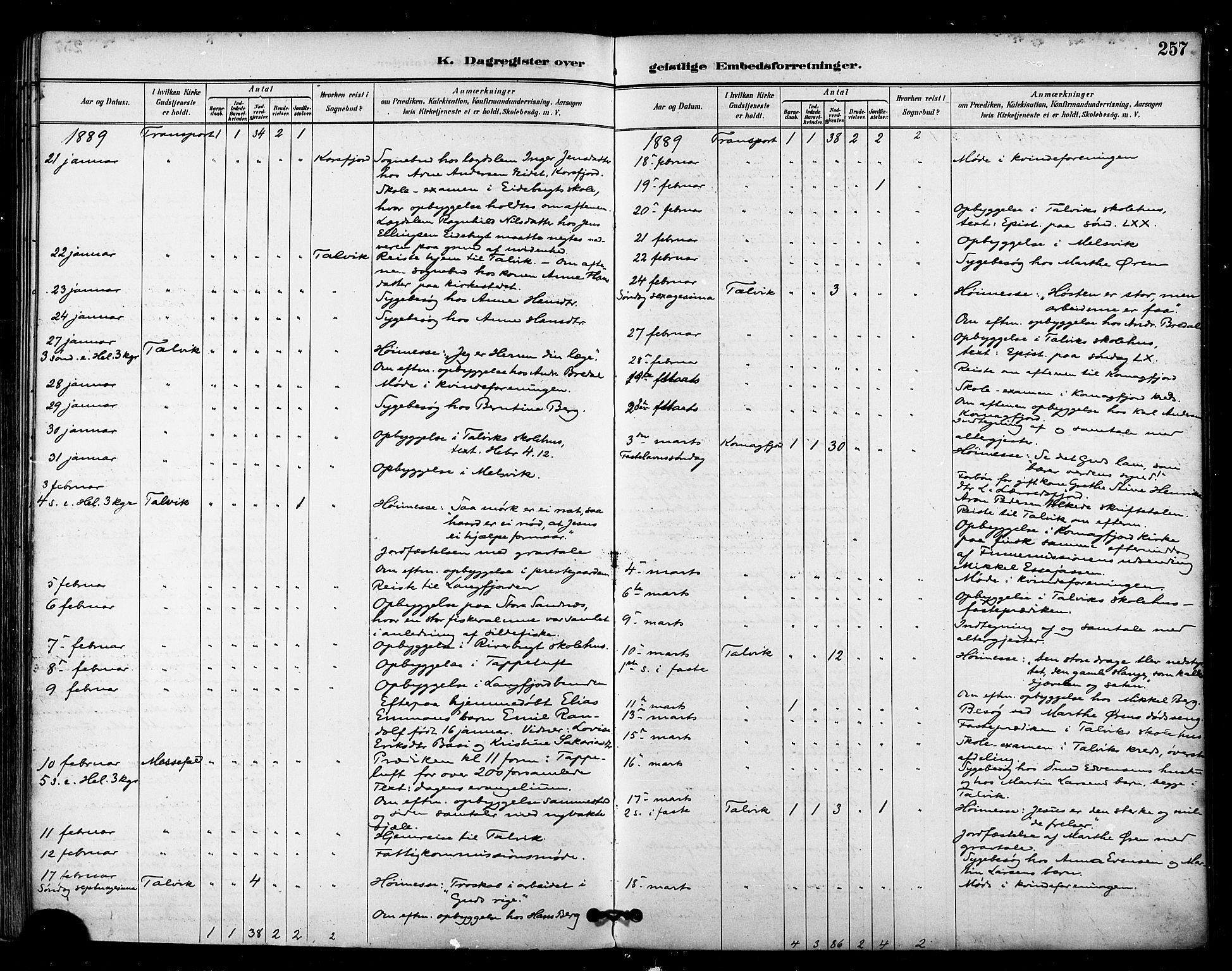 Talvik sokneprestkontor, AV/SATØ-S-1337/H/Ha/L0013kirke: Parish register (official) no. 13, 1886-1897, p. 257