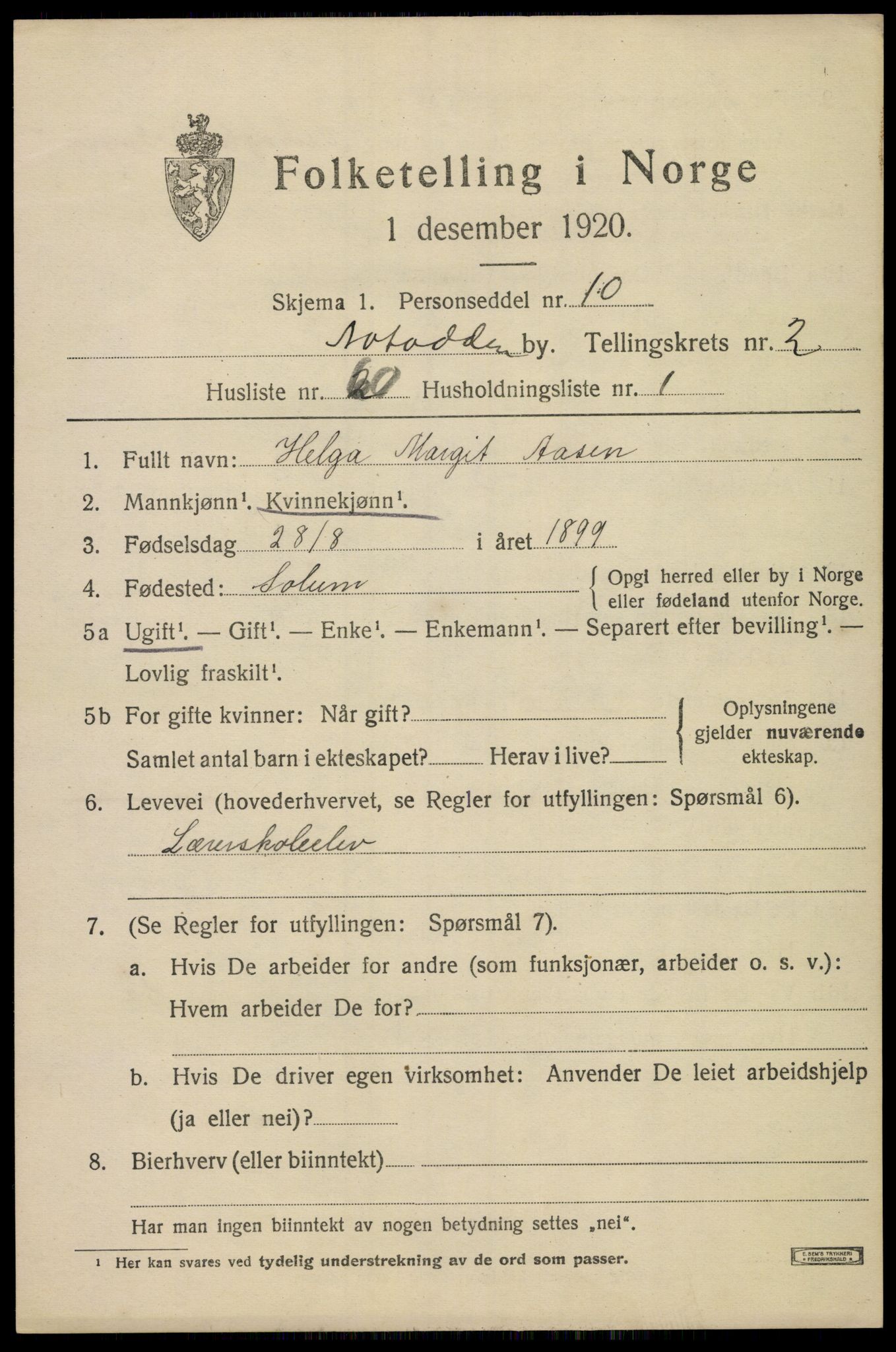 SAKO, 1920 census for Notodden, 1920, p. 7566