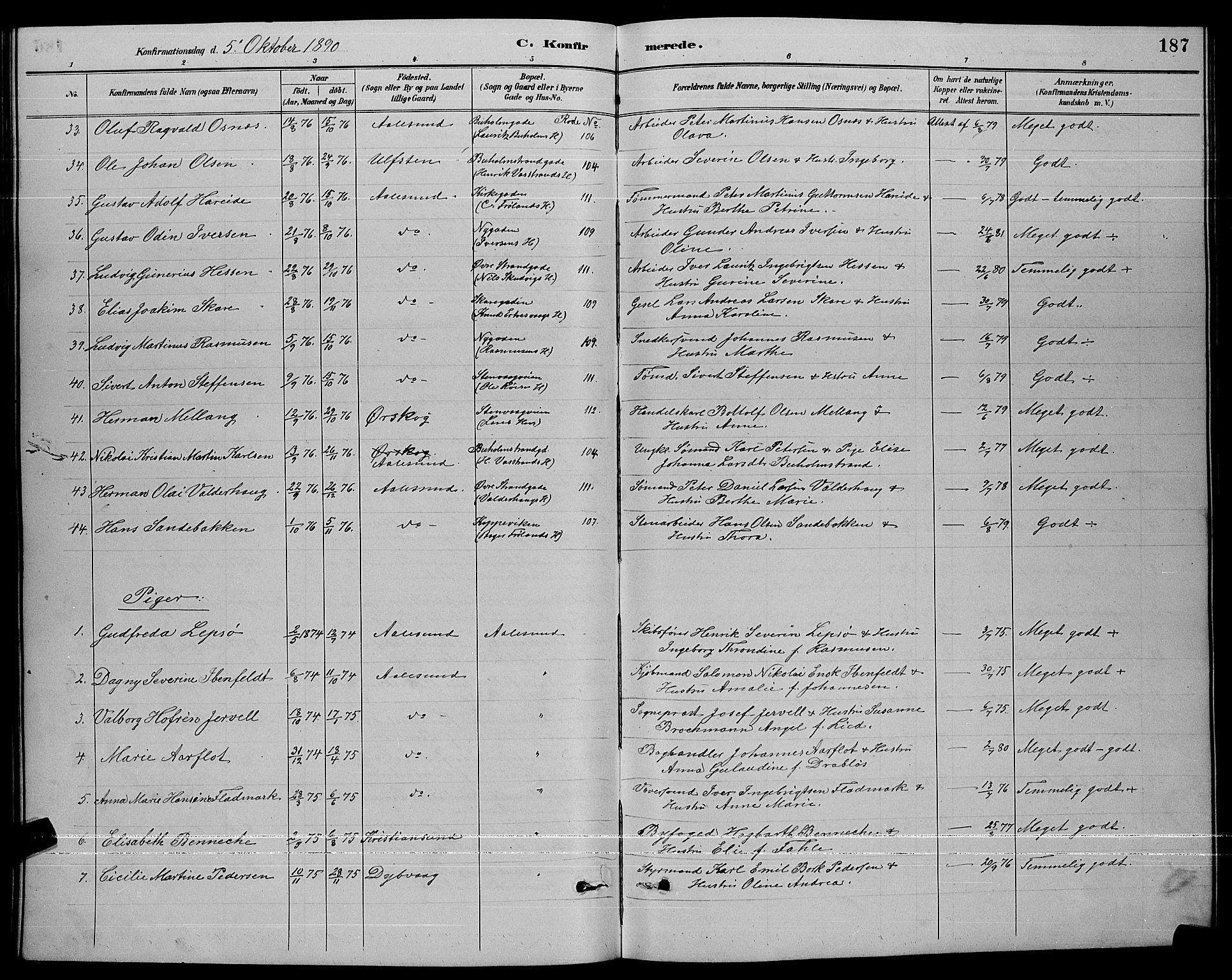 Ministerialprotokoller, klokkerbøker og fødselsregistre - Møre og Romsdal, AV/SAT-A-1454/529/L0467: Parish register (copy) no. 529C04, 1889-1897, p. 187