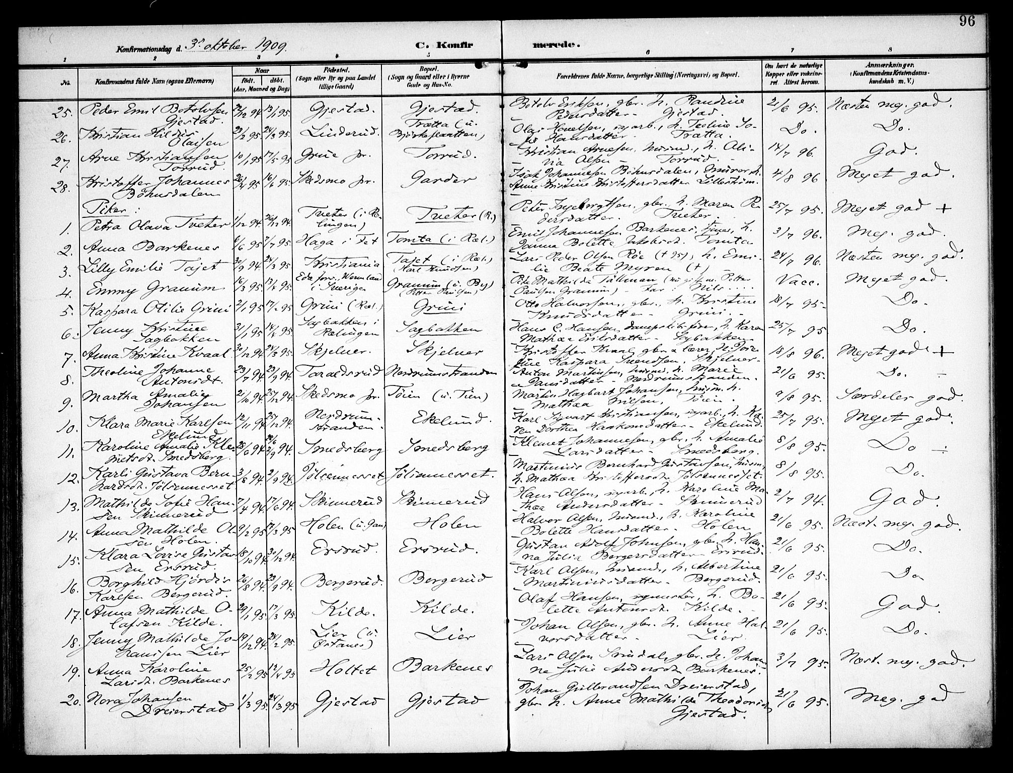 Fet prestekontor Kirkebøker, SAO/A-10370a/F/Fa/L0016: Parish register (official) no. I 16, 1905-1914, p. 96