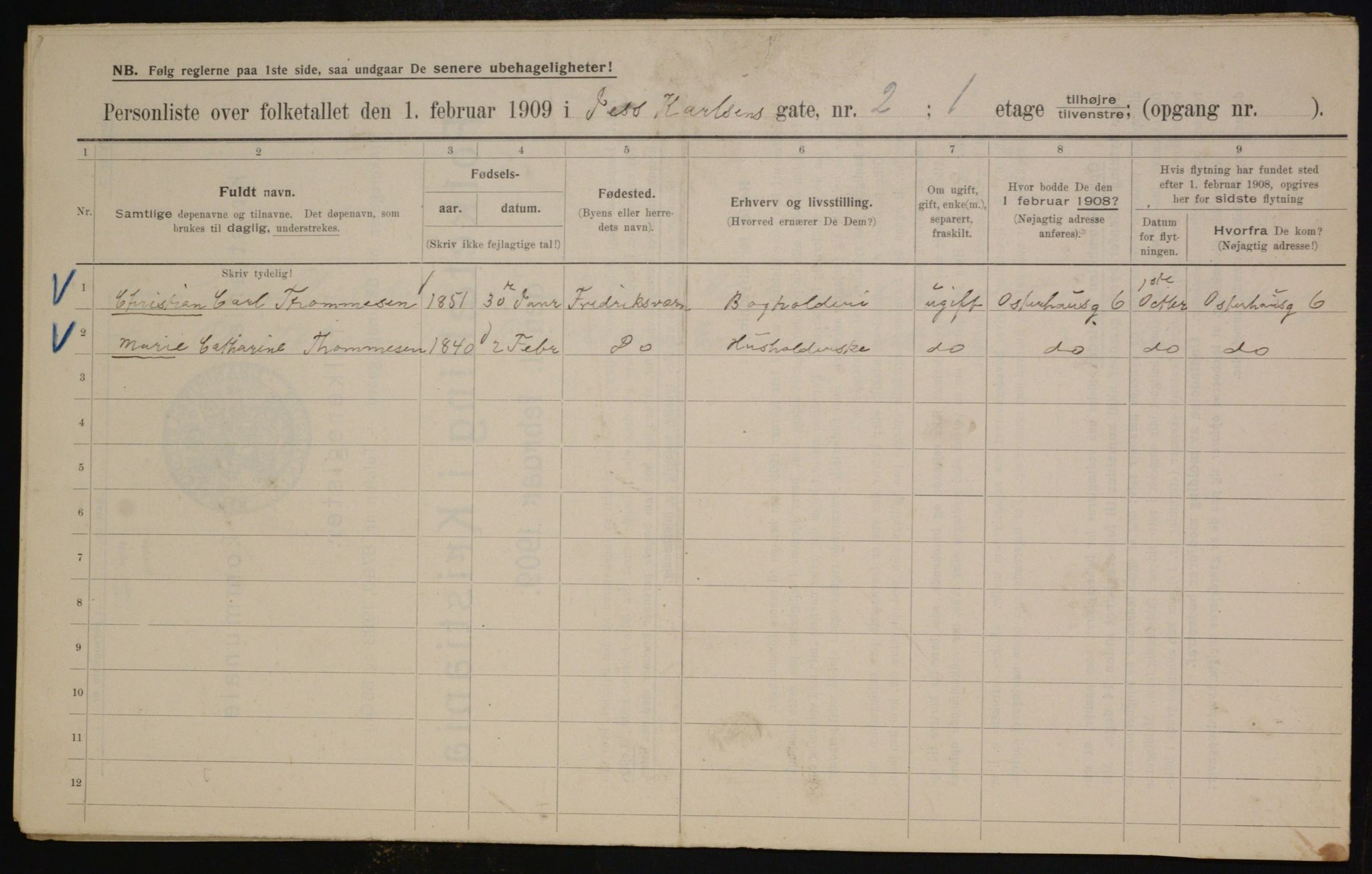 OBA, Municipal Census 1909 for Kristiania, 1909, p. 42908