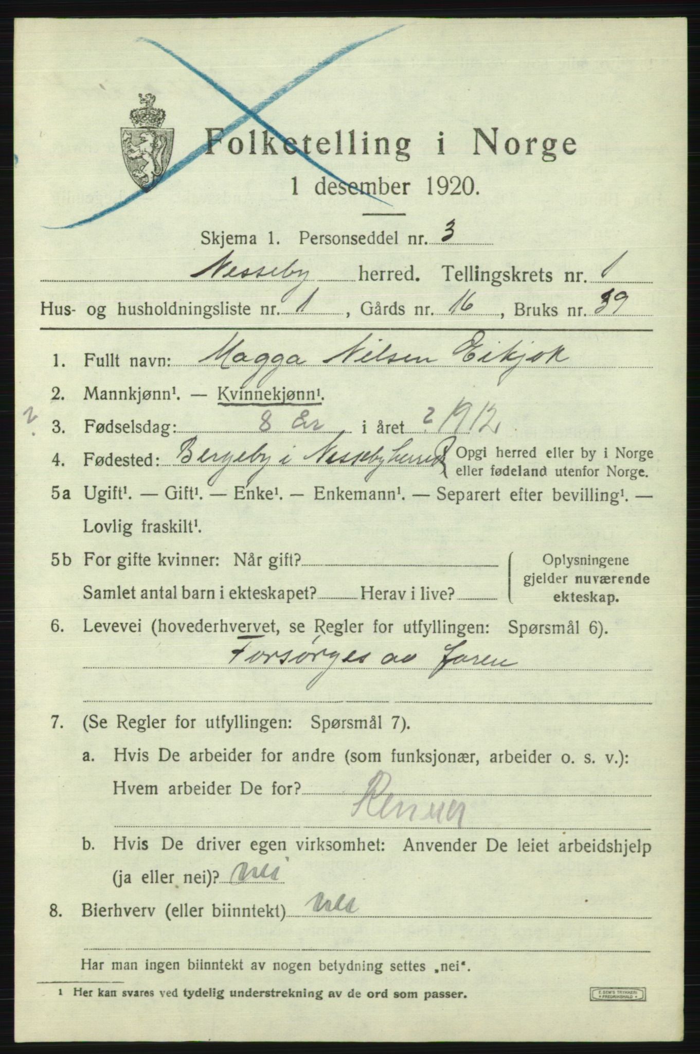 SATØ, 1920 census for Nesseby, 1920, p. 503