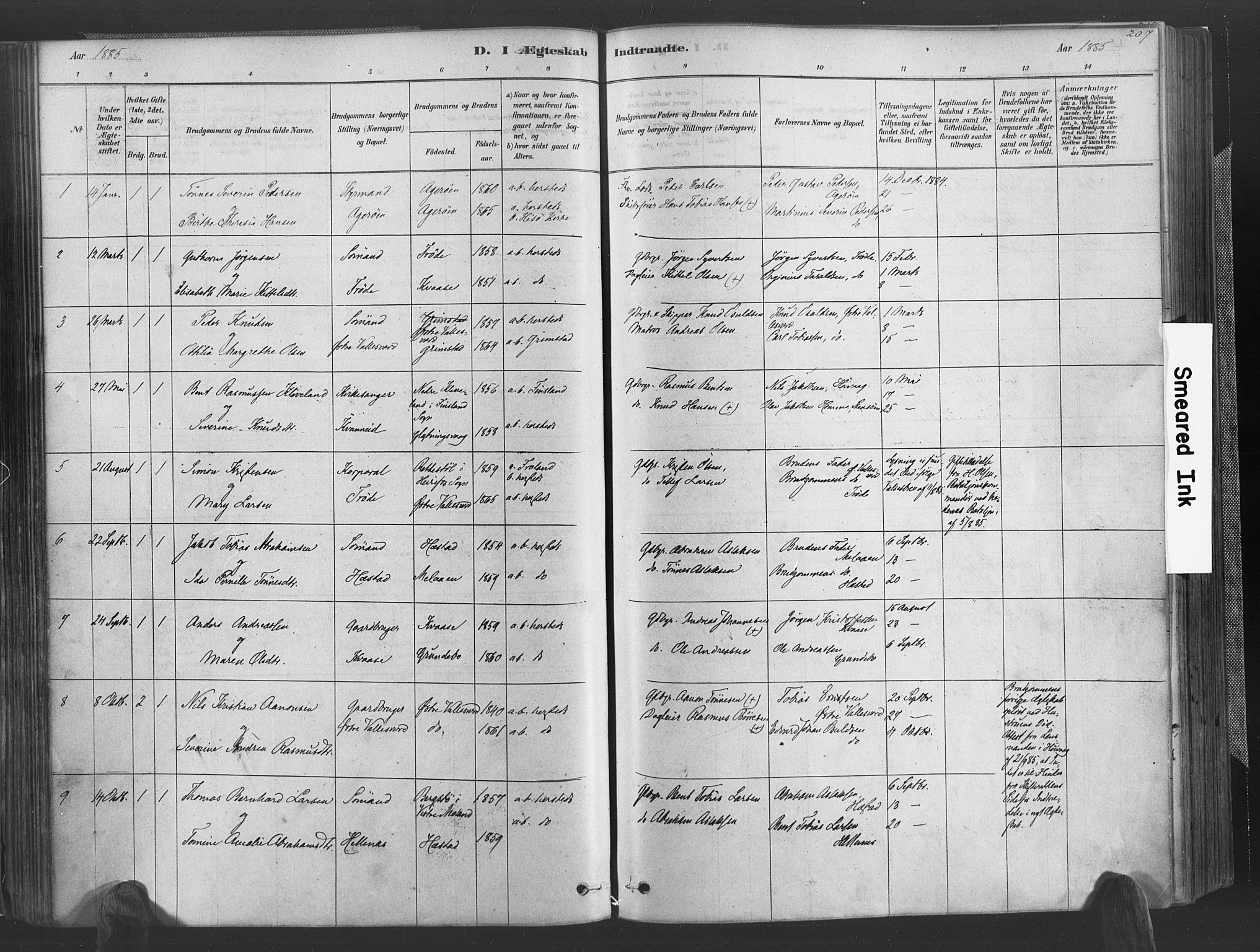 Høvåg sokneprestkontor, SAK/1111-0025/F/Fa/L0005: Parish register (official) no. A 5, 1878-1893, p. 207