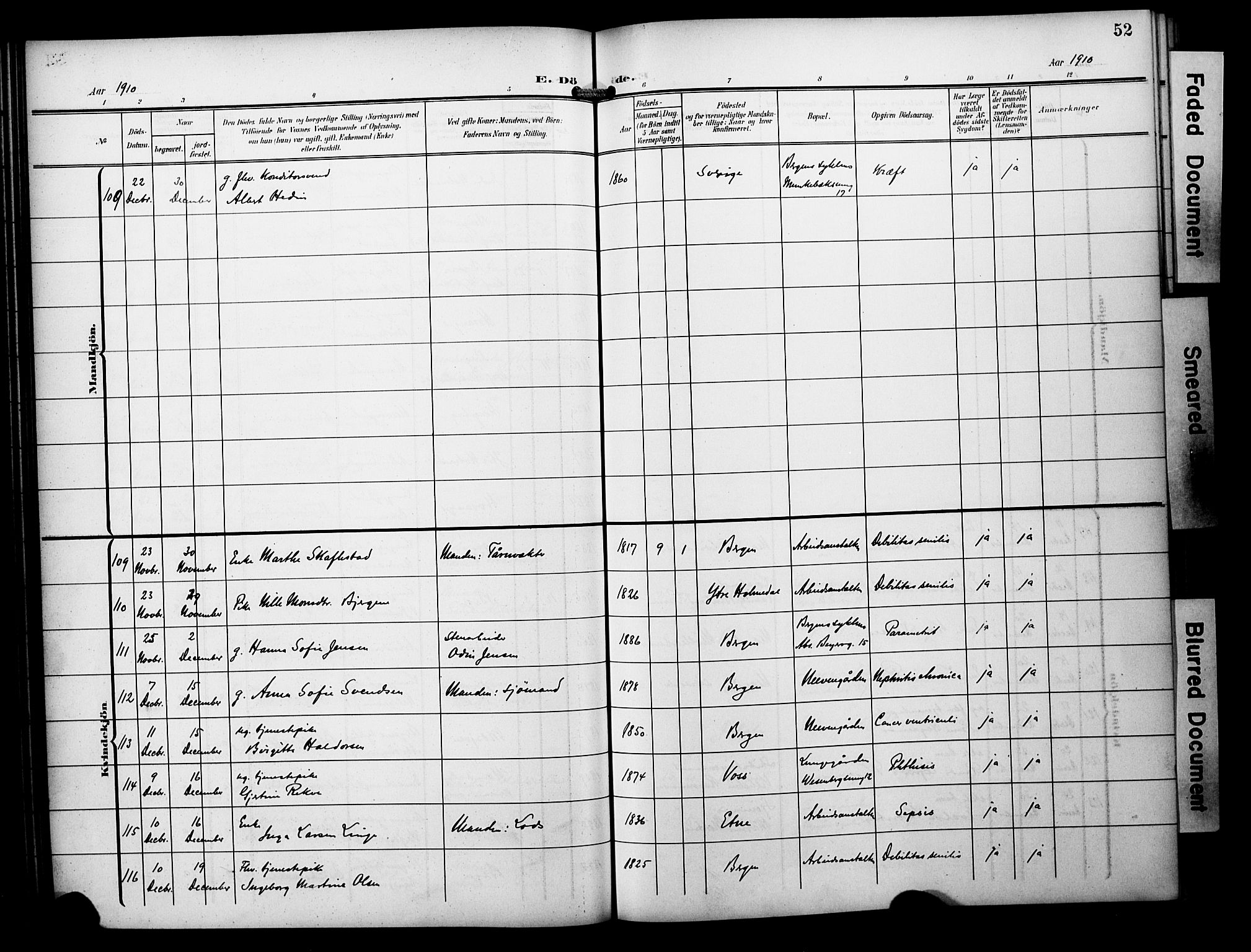 Bergen kommunale pleiehjem - stiftelsespresten, SAB/A-100281: Parish register (official) no. A 6, 1908-1920, p. 52