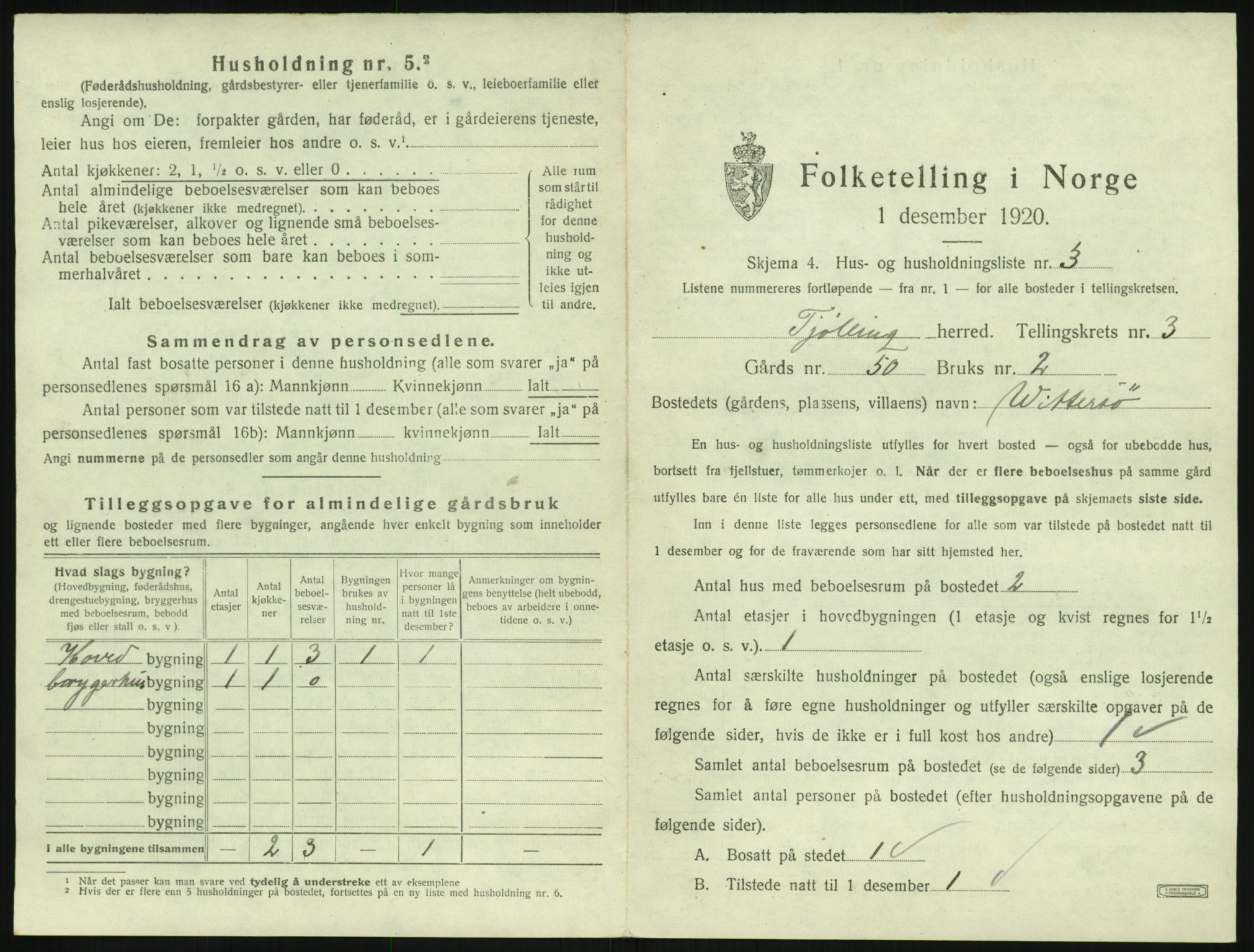 SAKO, 1920 census for Tjølling, 1920, p. 971