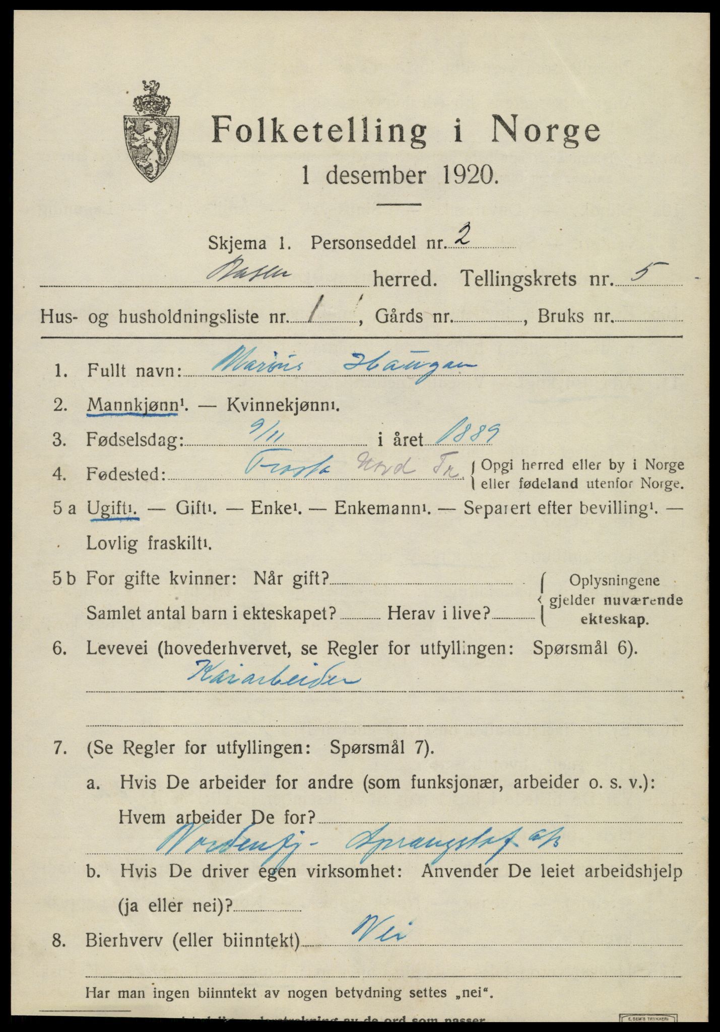 SAT, 1920 census for Åsen, 1920, p. 4014