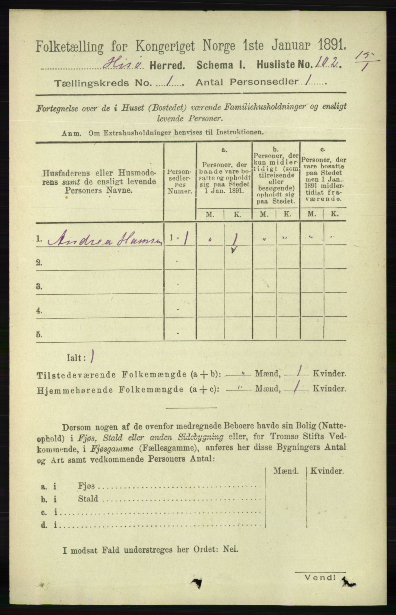 RA, 1891 census for 0922 Hisøy, 1891, p. 120