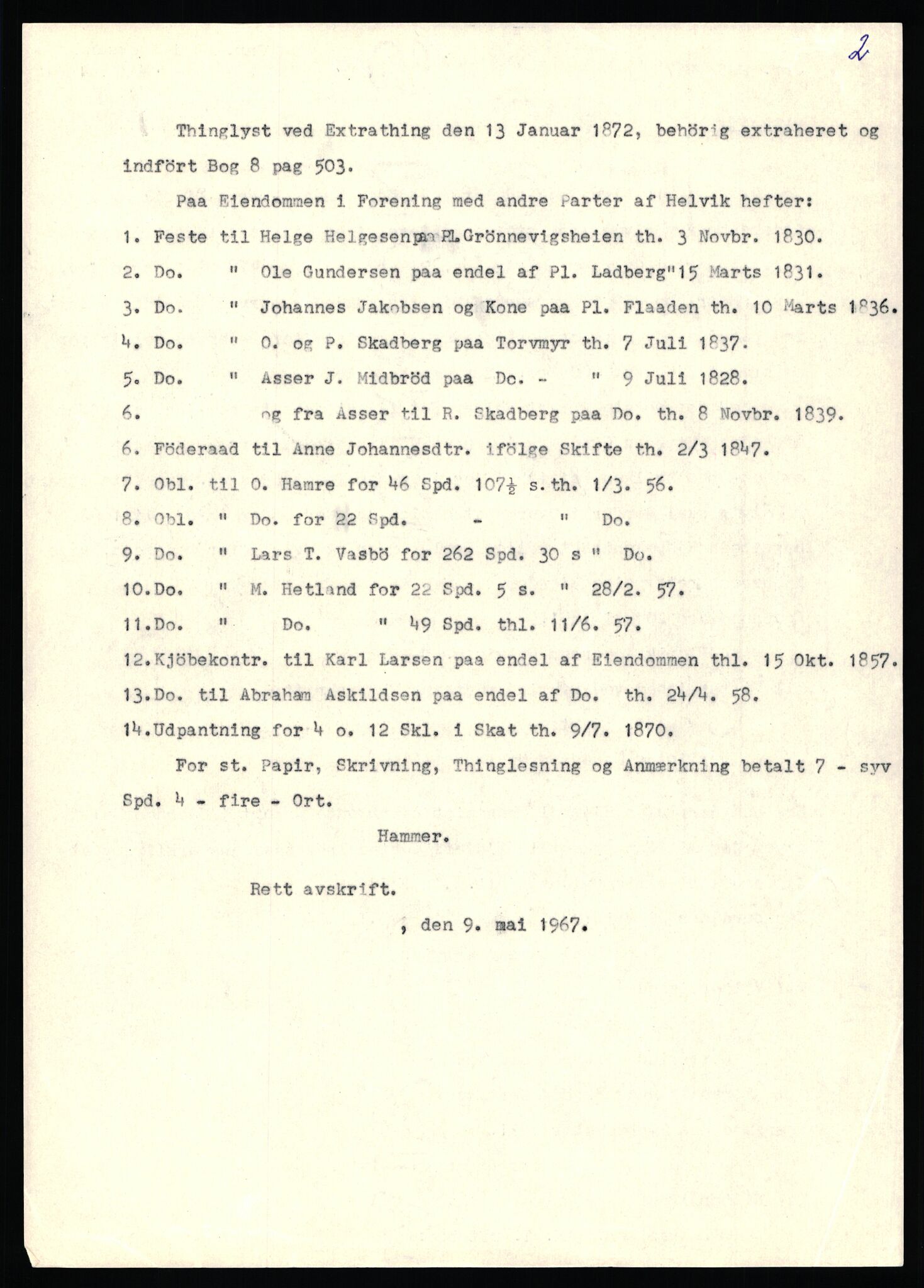 Statsarkivet i Stavanger, SAST/A-101971/03/Y/Yj/L0035: Avskrifter sortert etter gårdsnavn: Helleland - Hersdal, 1750-1930, p. 340