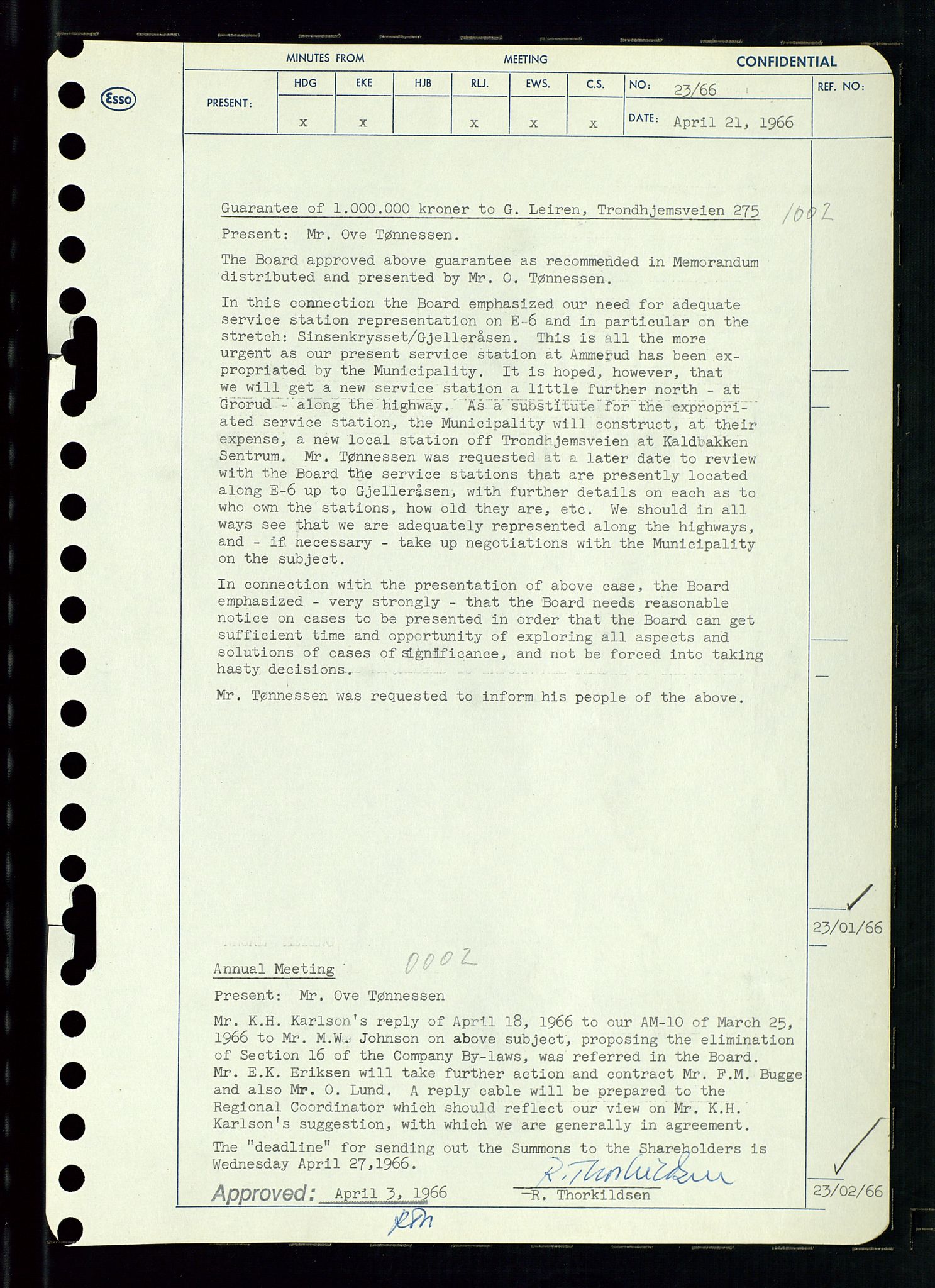 Pa 0982 - Esso Norge A/S, AV/SAST-A-100448/A/Aa/L0002/0002: Den administrerende direksjon Board minutes (styrereferater) / Den administrerende direksjon Board minutes (styrereferater), 1966, p. 53