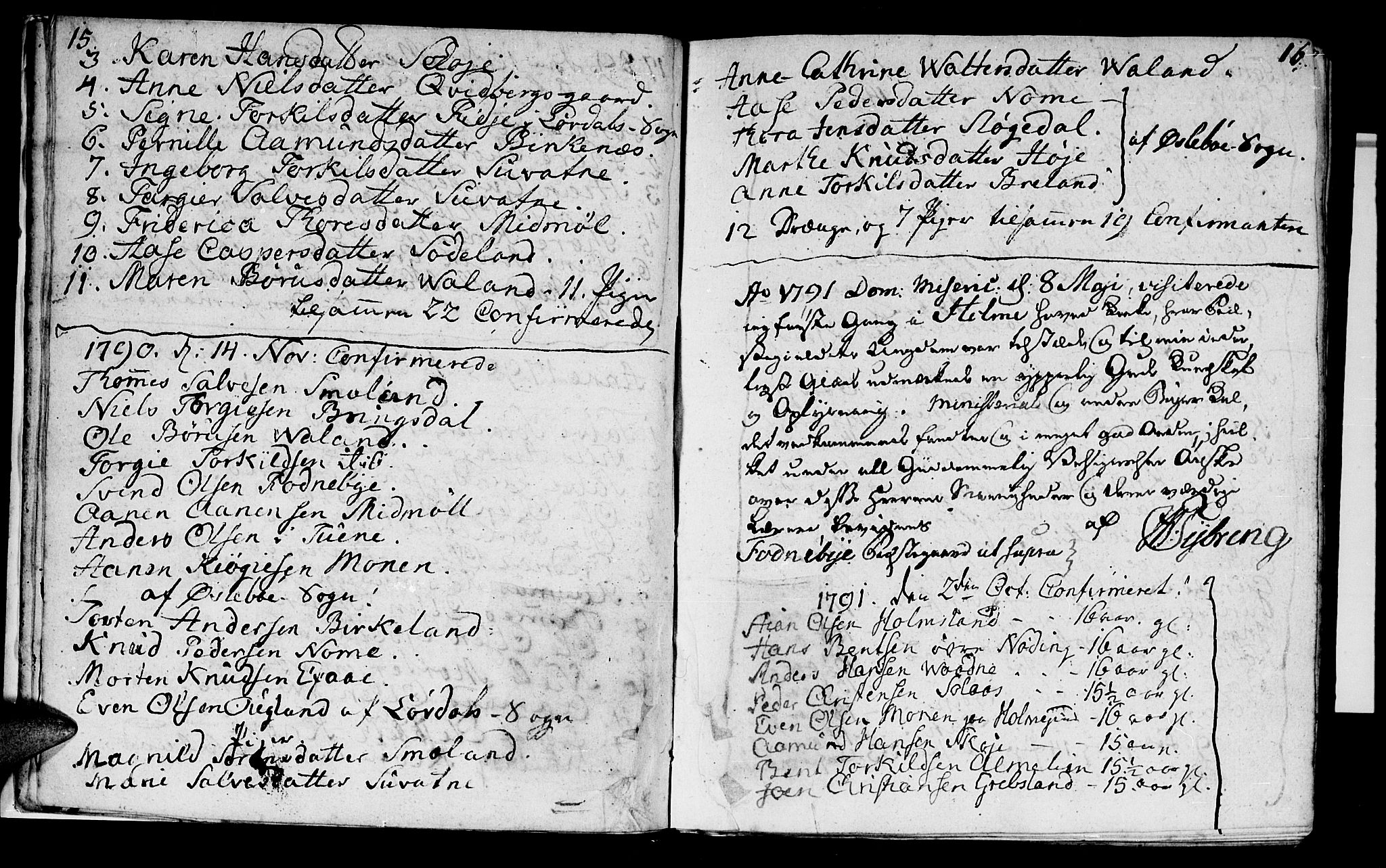 Holum sokneprestkontor, SAK/1111-0022/F/Fa/Faa/L0003: Parish register (official) no. A 3, 1780-1821, p. 15-16