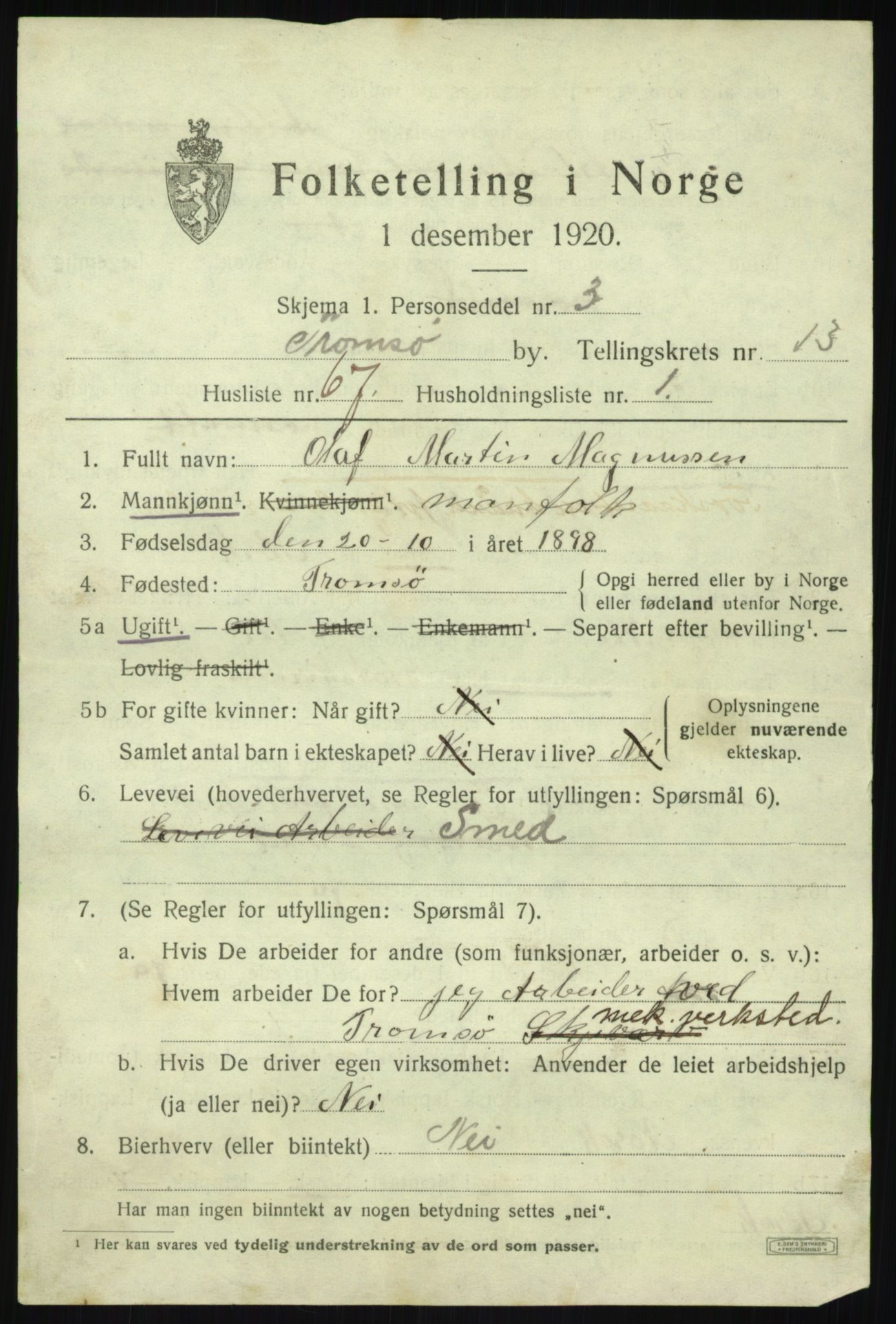 SATØ, 1920 census for Tromsø, 1920, p. 26323