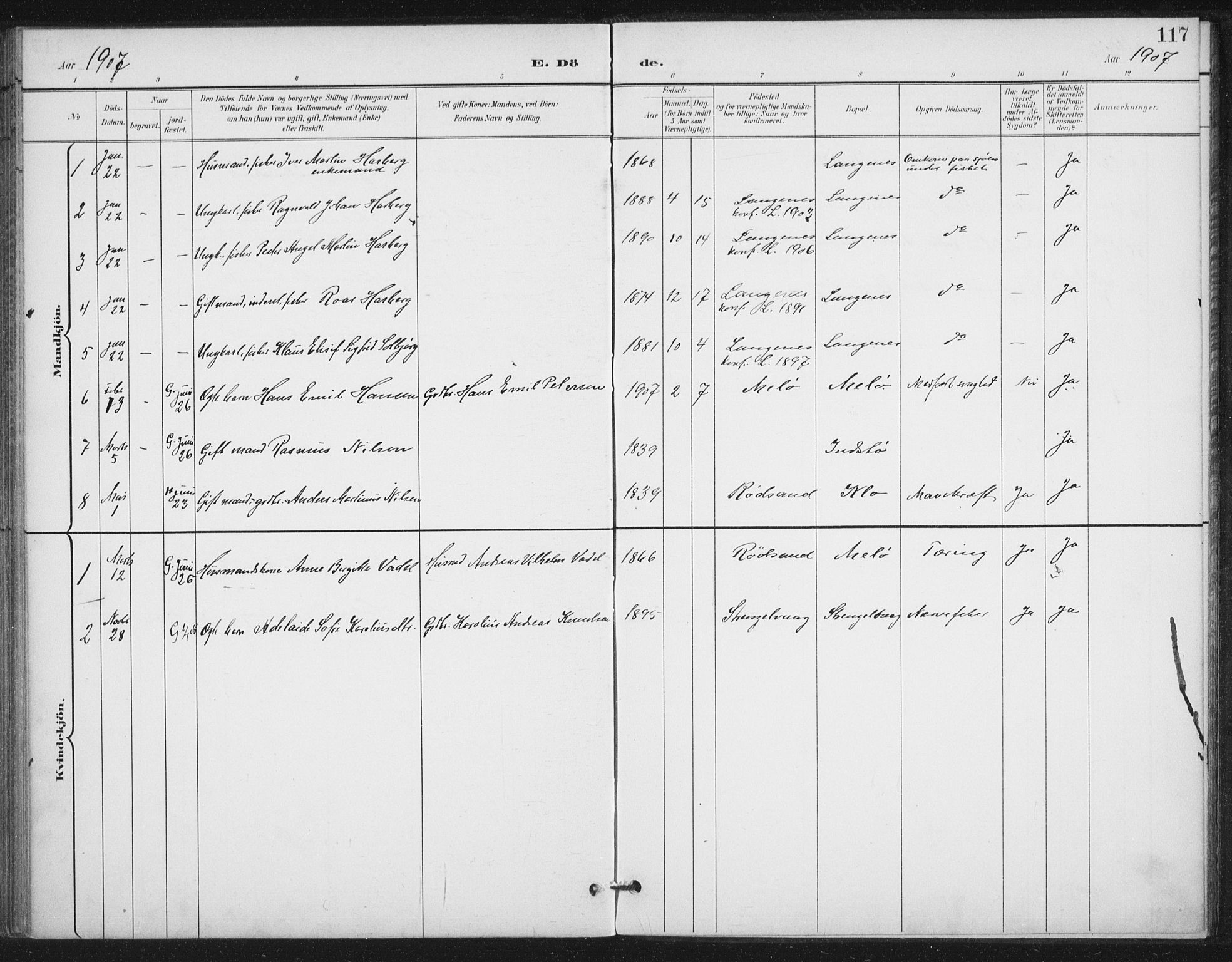 Ministerialprotokoller, klokkerbøker og fødselsregistre - Nordland, AV/SAT-A-1459/894/L1356: Parish register (official) no. 894A02, 1897-1914, p. 117