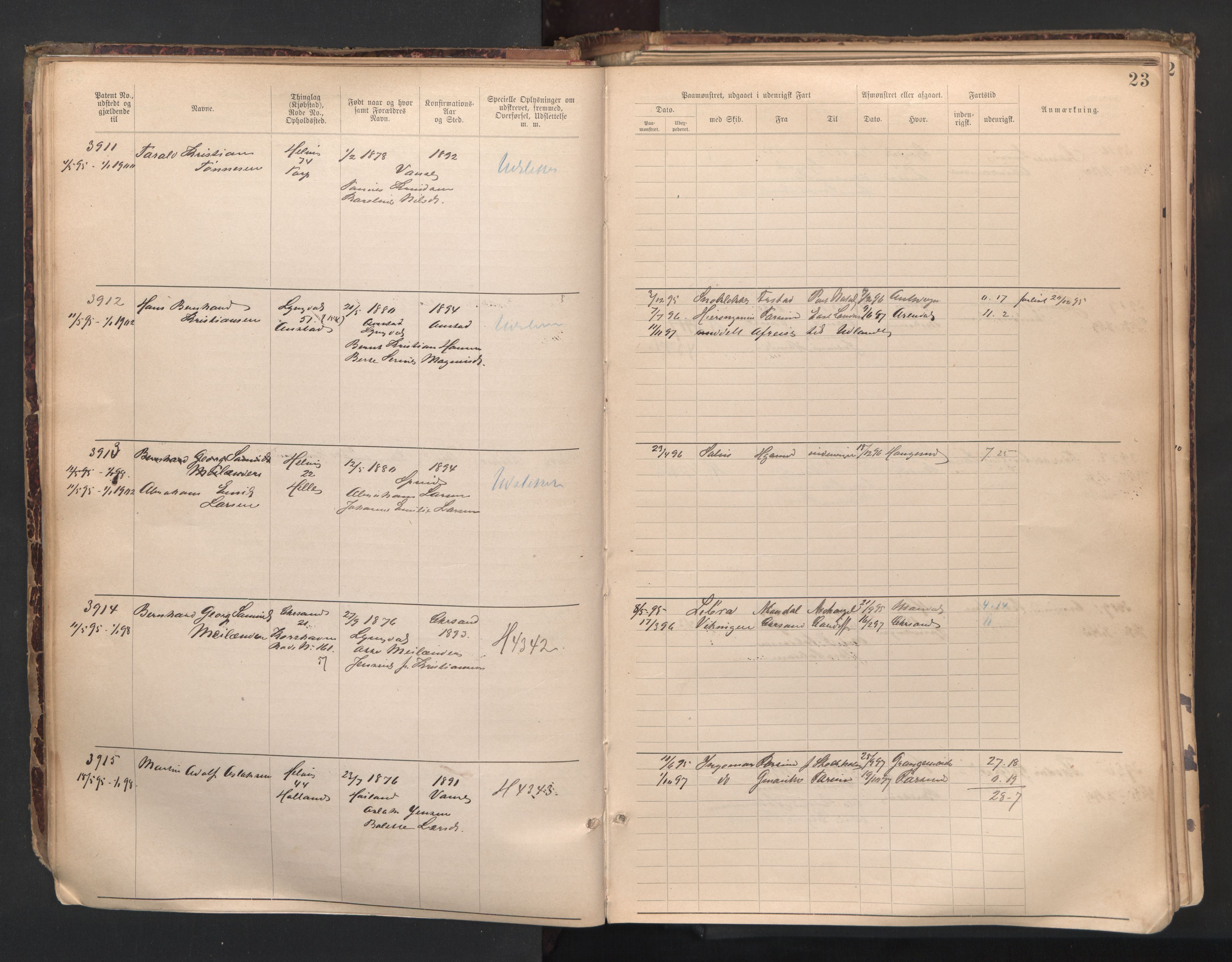 Farsund mønstringskrets, SAK/2031-0017/F/Fa/L0007: Annotasjonsrulle nr 3806-5294 med register, Z-4, 1894-1934, p. 51