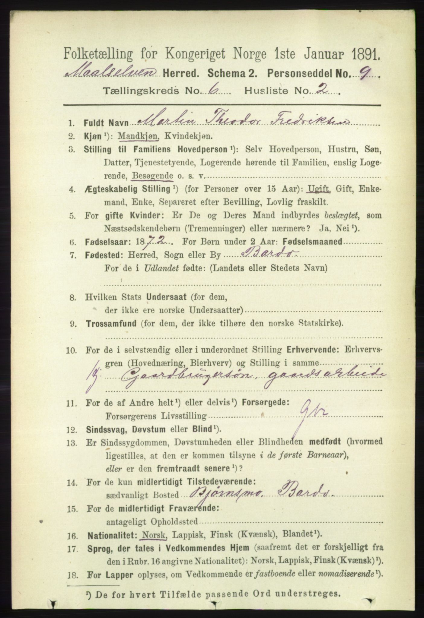 RA, 1891 census for 1924 Målselv, 1891, p. 2047
