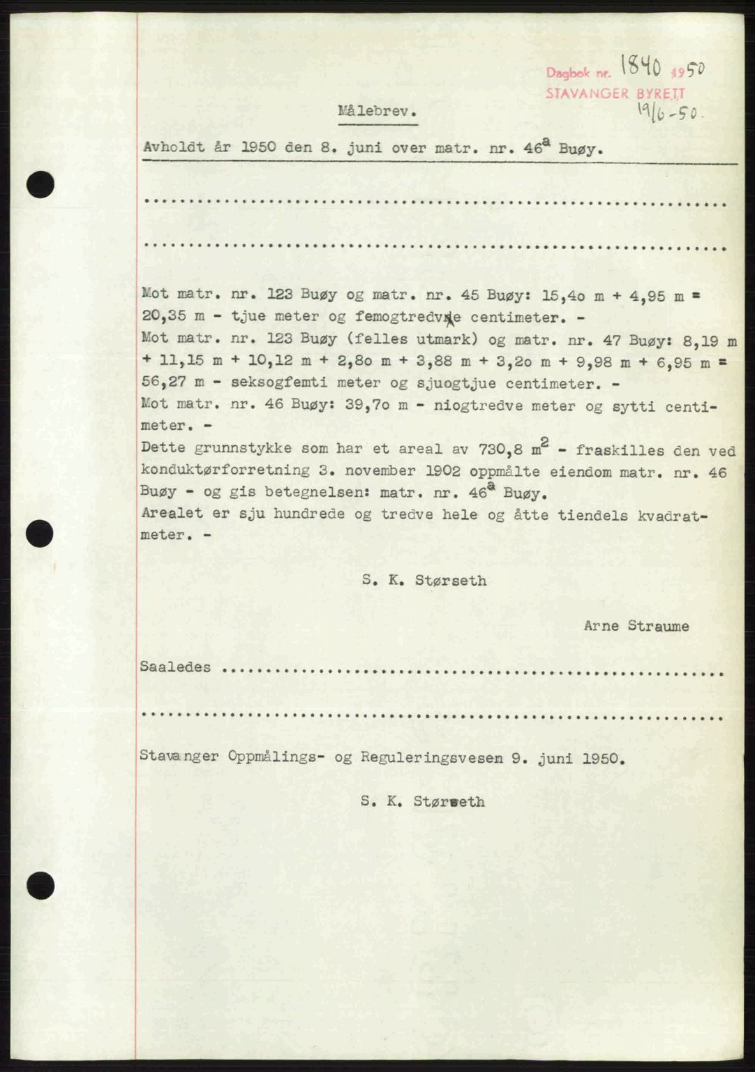 Stavanger byrett, SAST/A-100455/002/G/Gb/L0024: Mortgage book no. A13, 1949-1950, Diary no: : 1840/1950