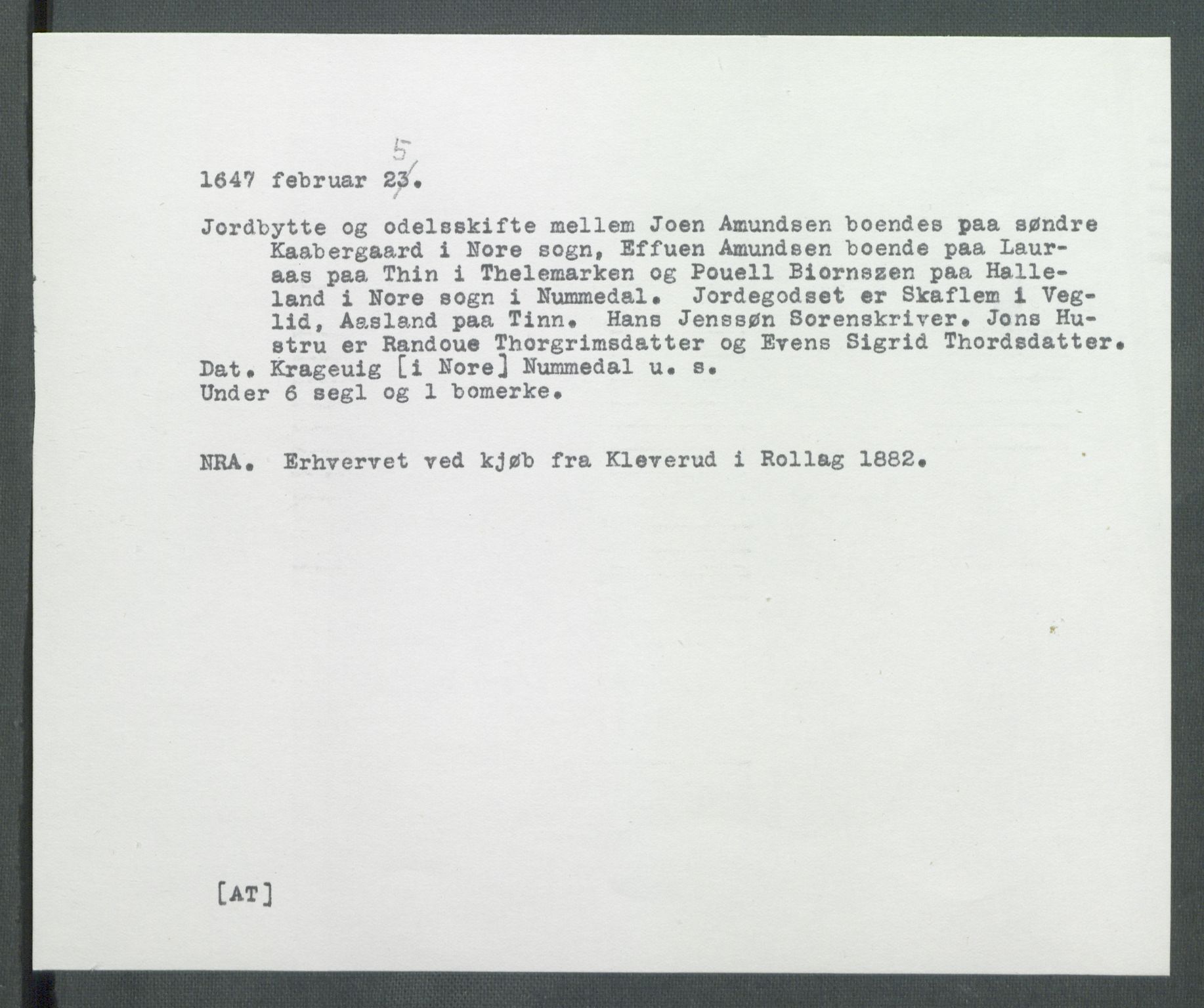 Riksarkivets diplomsamling, AV/RA-EA-5965/F02/L0160: Dokumenter, 1647, p. 18