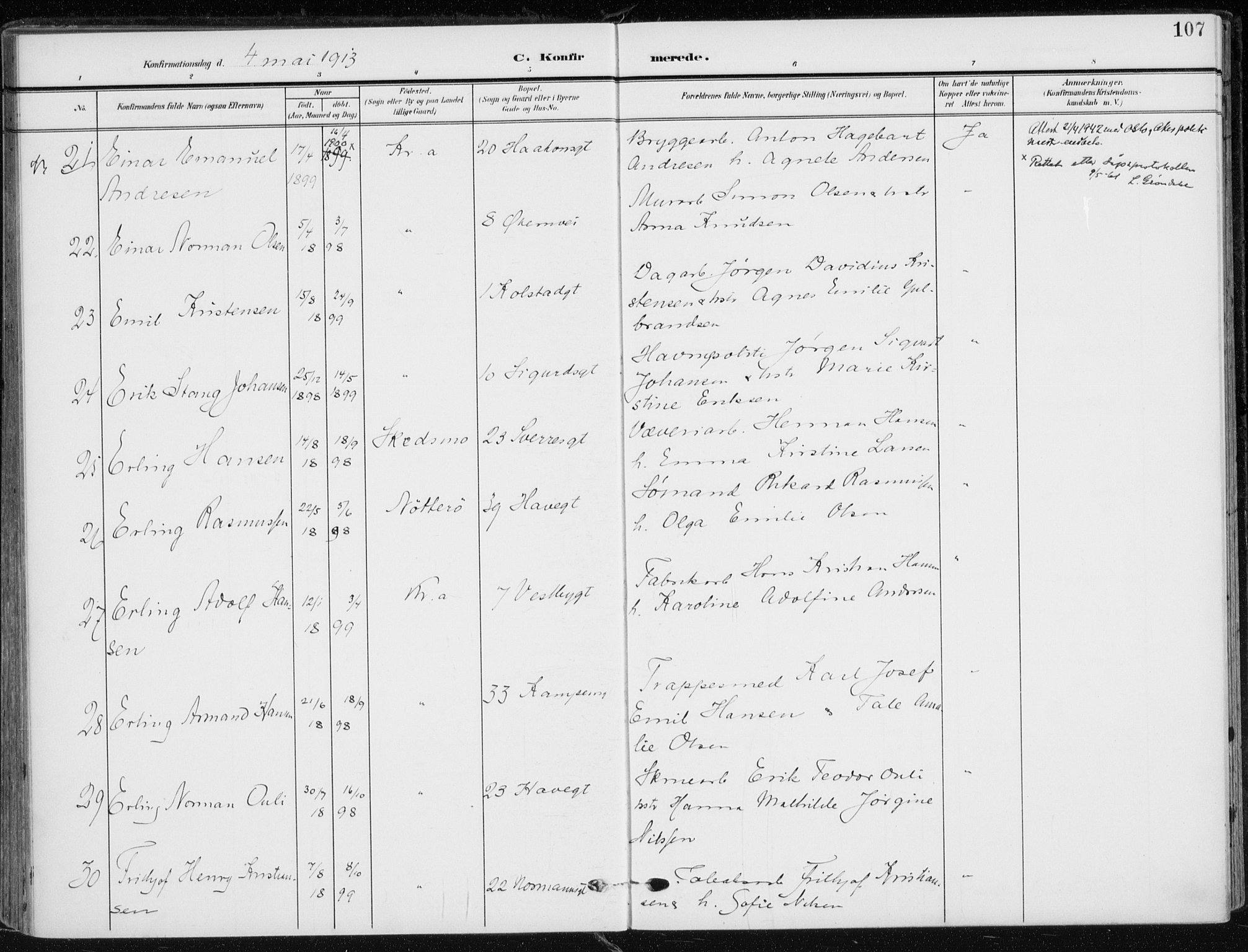 Kampen prestekontor Kirkebøker, AV/SAO-A-10853/F/Fa/L0011: Parish register (official) no. I 11, 1907-1917, p. 107