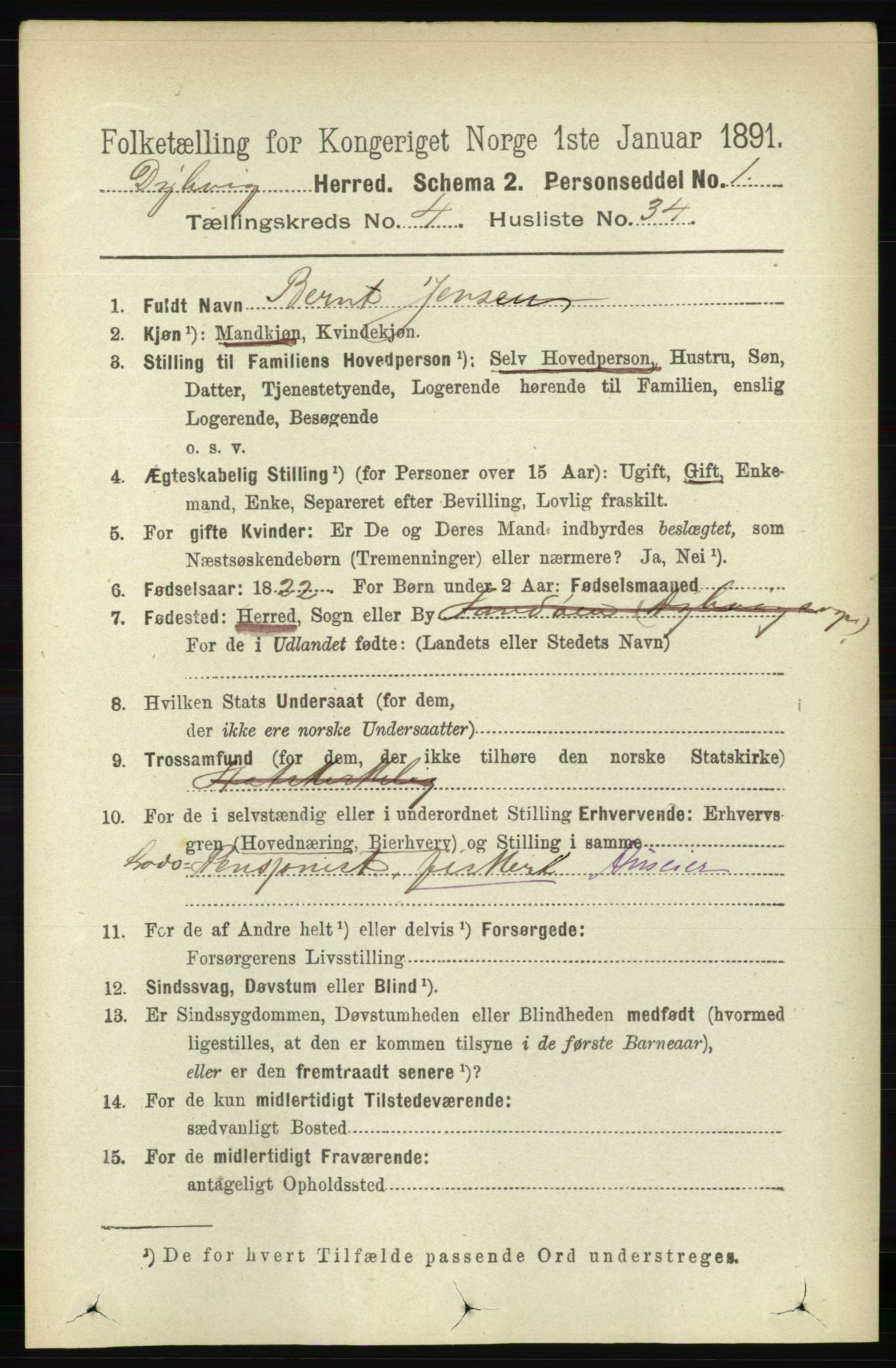 RA, 1891 census for 0915 Dypvåg, 1891, p. 1225