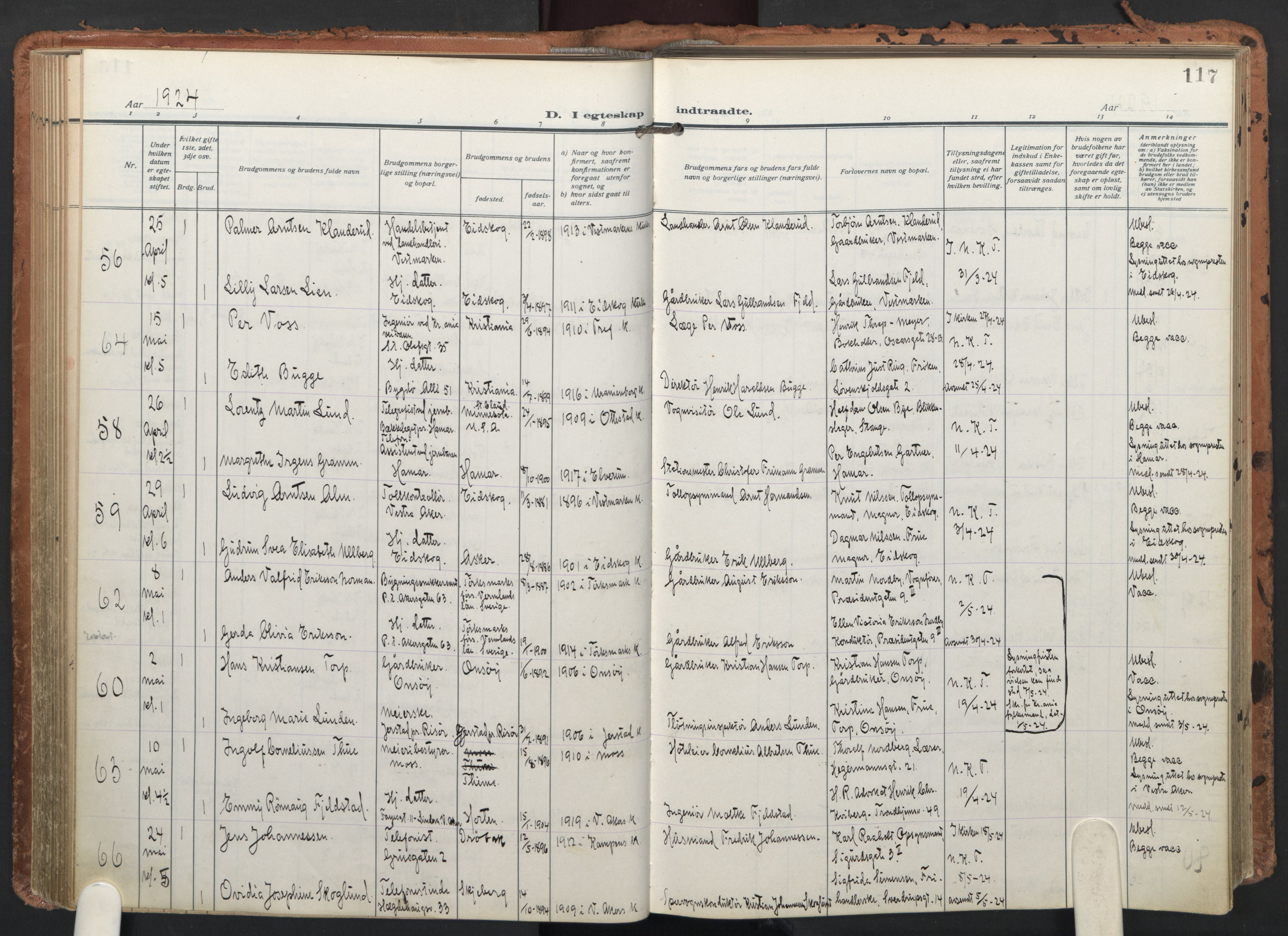 Trefoldighet prestekontor Kirkebøker, AV/SAO-A-10882/F/Fc/L0008: Parish register (official) no. III 8, 1920-1932, p. 117