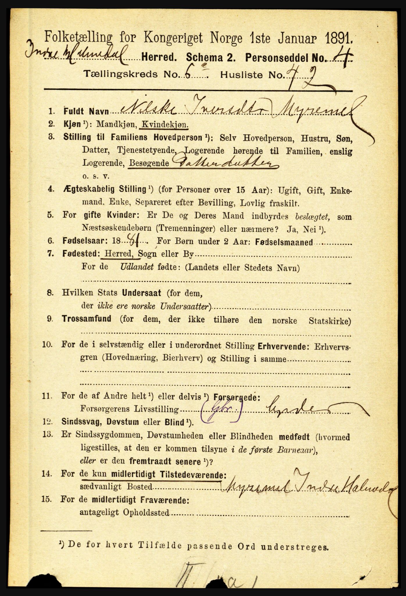 RA, 1891 census for 1430 Indre Holmedal, 1891, p. 2714