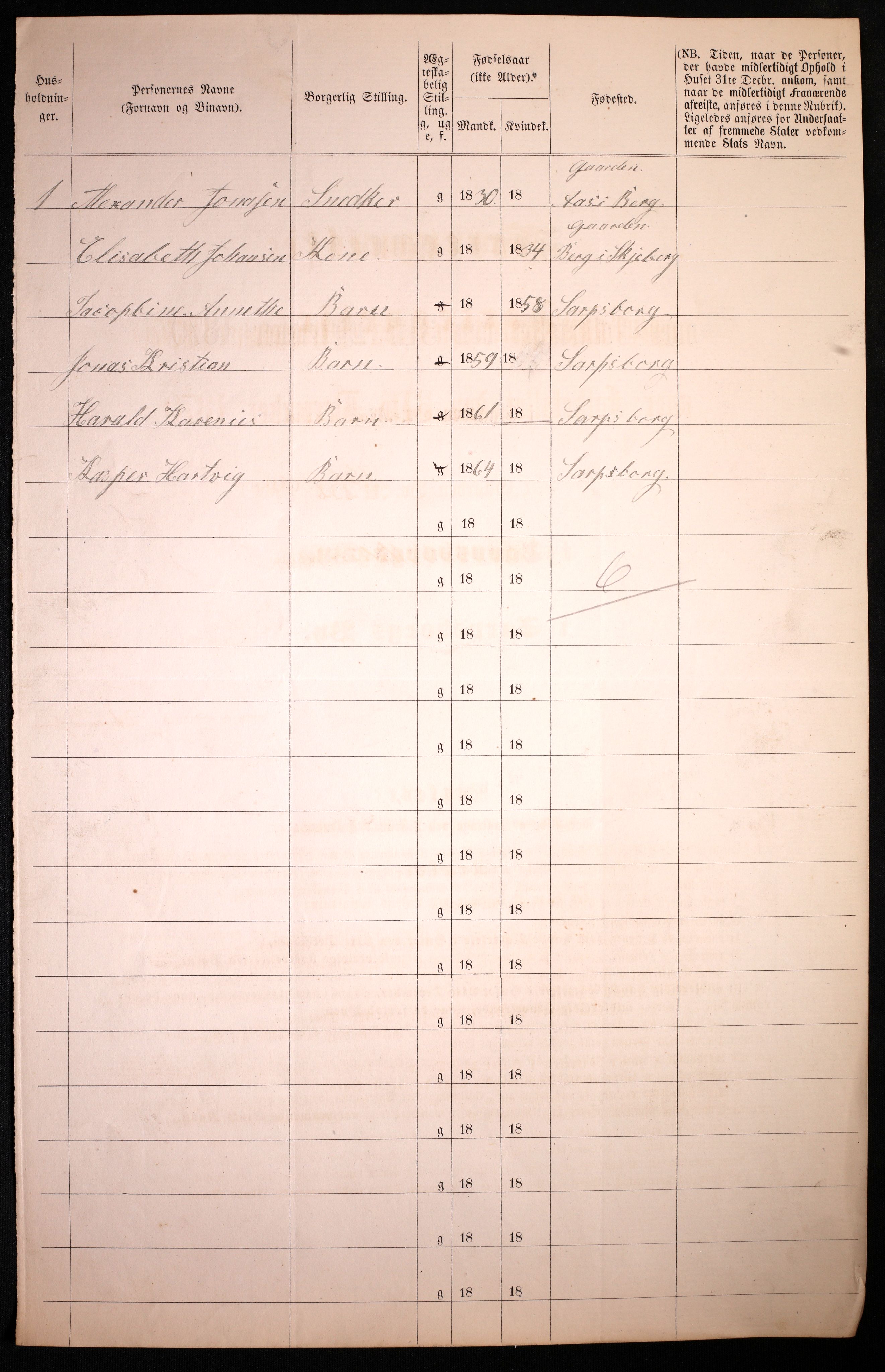 RA, 1870 census for 0102 Sarpsborg, 1870, p. 148