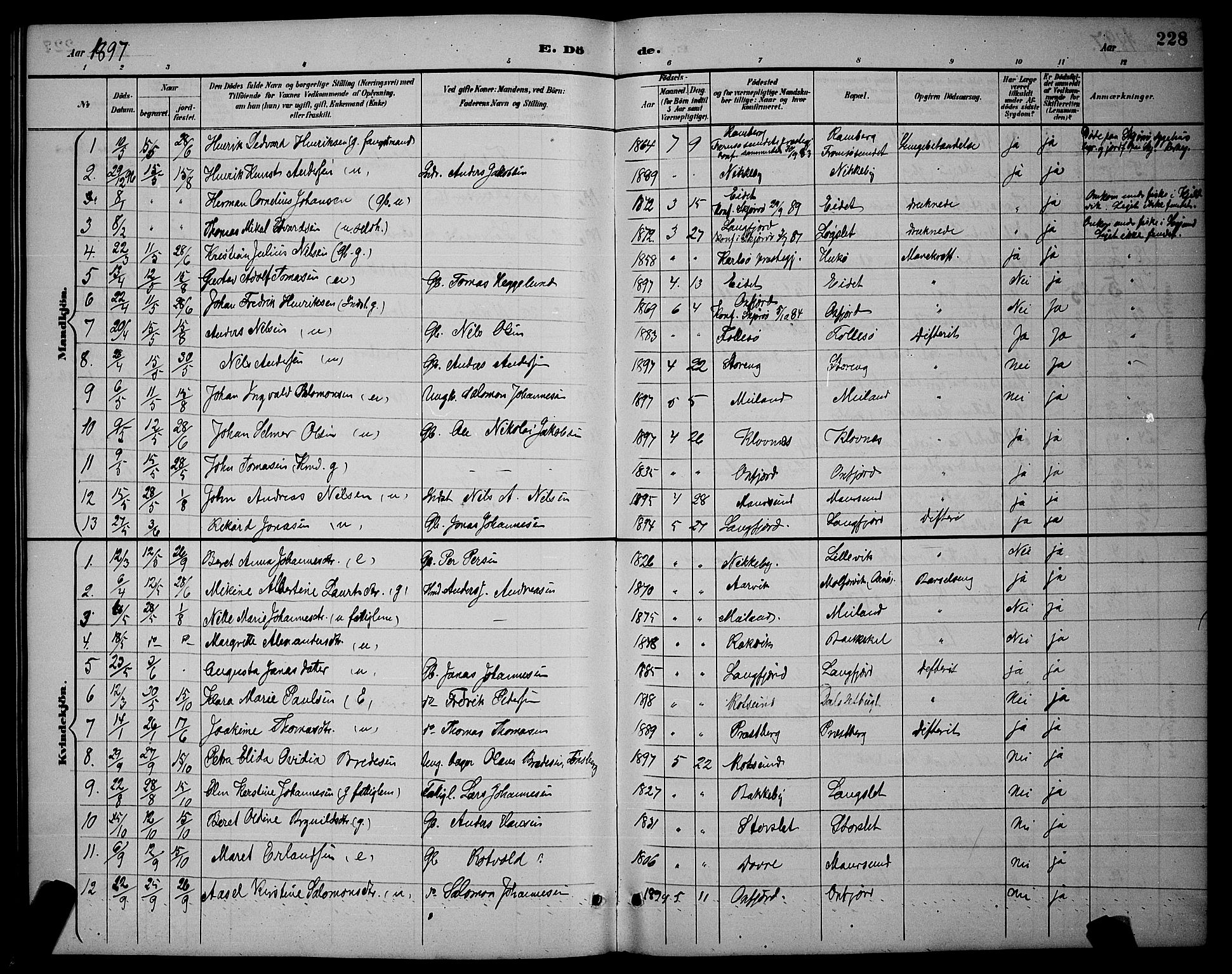 Skjervøy sokneprestkontor, AV/SATØ-S-1300/H/Ha/Hab/L0007klokker: Parish register (copy) no. 7, 1889-1899, p. 228