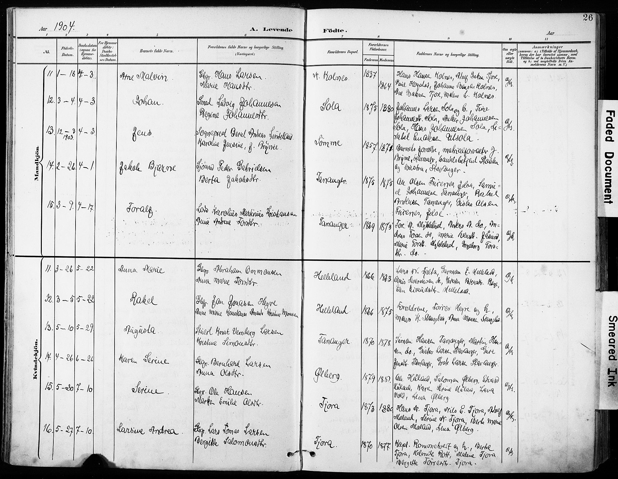 Håland sokneprestkontor, AV/SAST-A-101802/001/30BA/L0013: Parish register (official) no. A 12, 1901-1913, p. 26