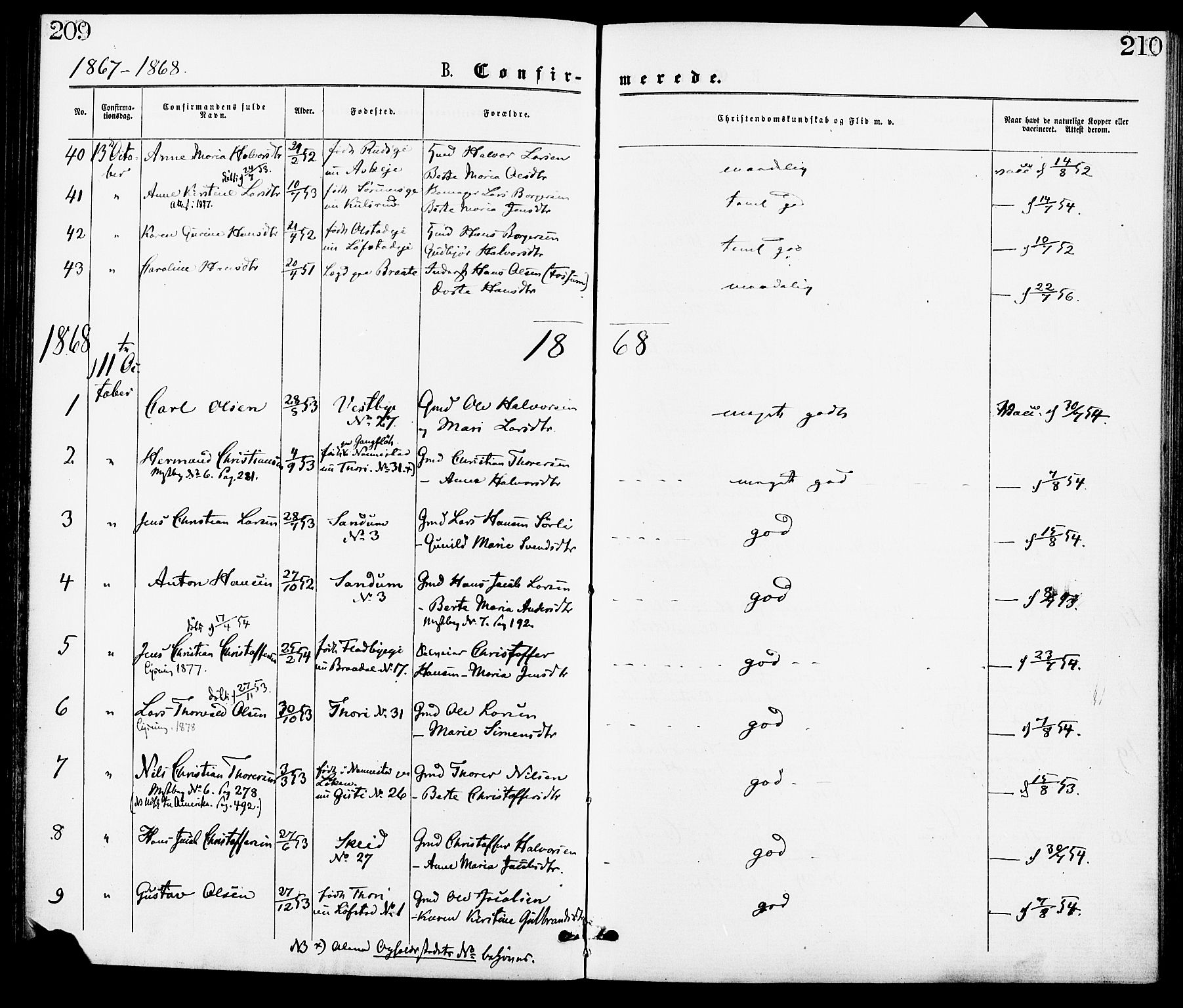 Gjerdrum prestekontor Kirkebøker, SAO/A-10412b/F/Fa/L0008: Parish register (official) no. I 8, 1867-1880, p. 209-210