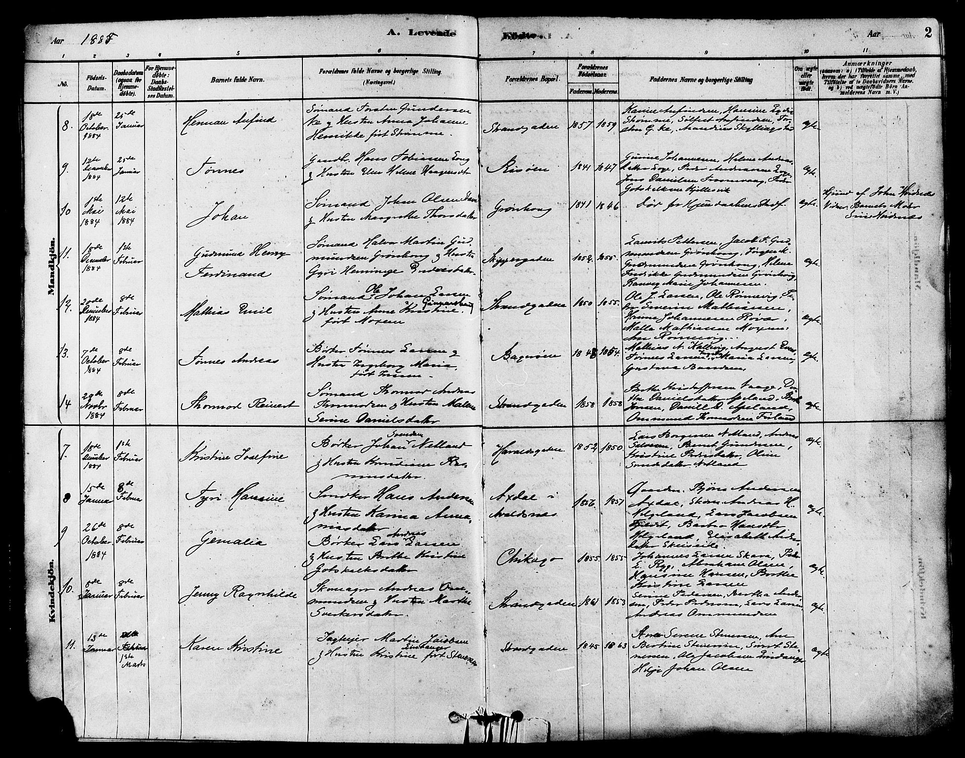 Haugesund sokneprestkontor, SAST/A -101863/H/Ha/Haa/L0003: Parish register (official) no. A 3, 1885-1890, p. 2