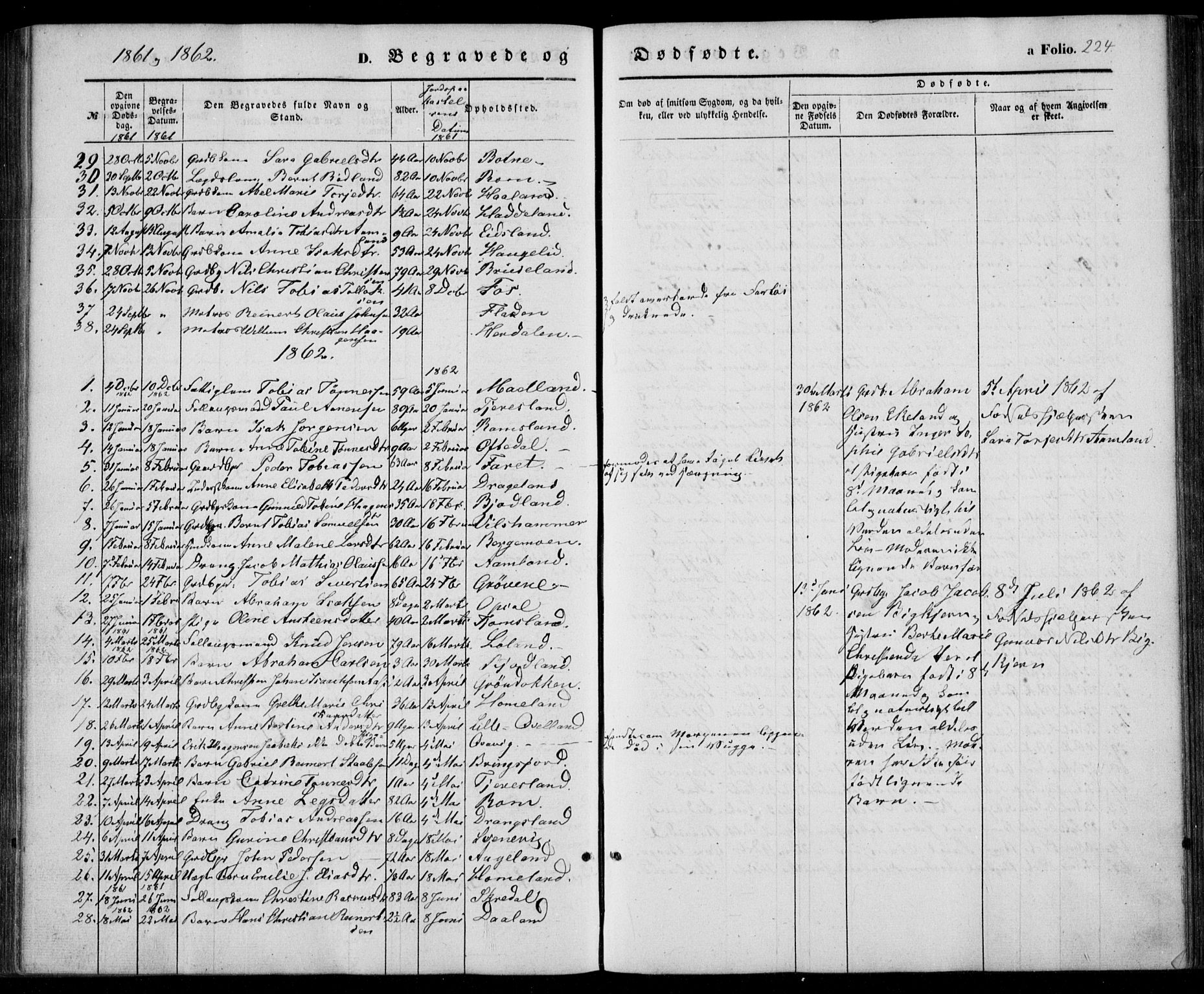 Lyngdal sokneprestkontor, SAK/1111-0029/F/Fa/Fac/L0009: Parish register (official) no. A 9, 1852-1864, p. 224