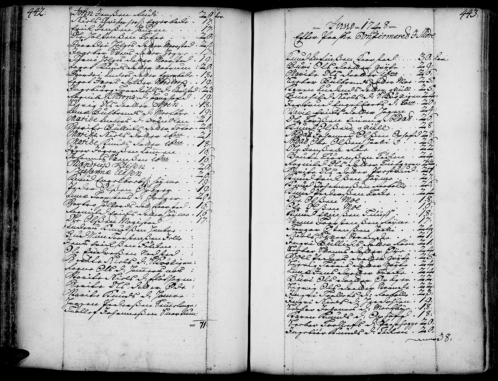 Slidre prestekontor, AV/SAH-PREST-134/H/Ha/Haa/L0001: Parish register (official) no. 1, 1724-1814, p. 442-443