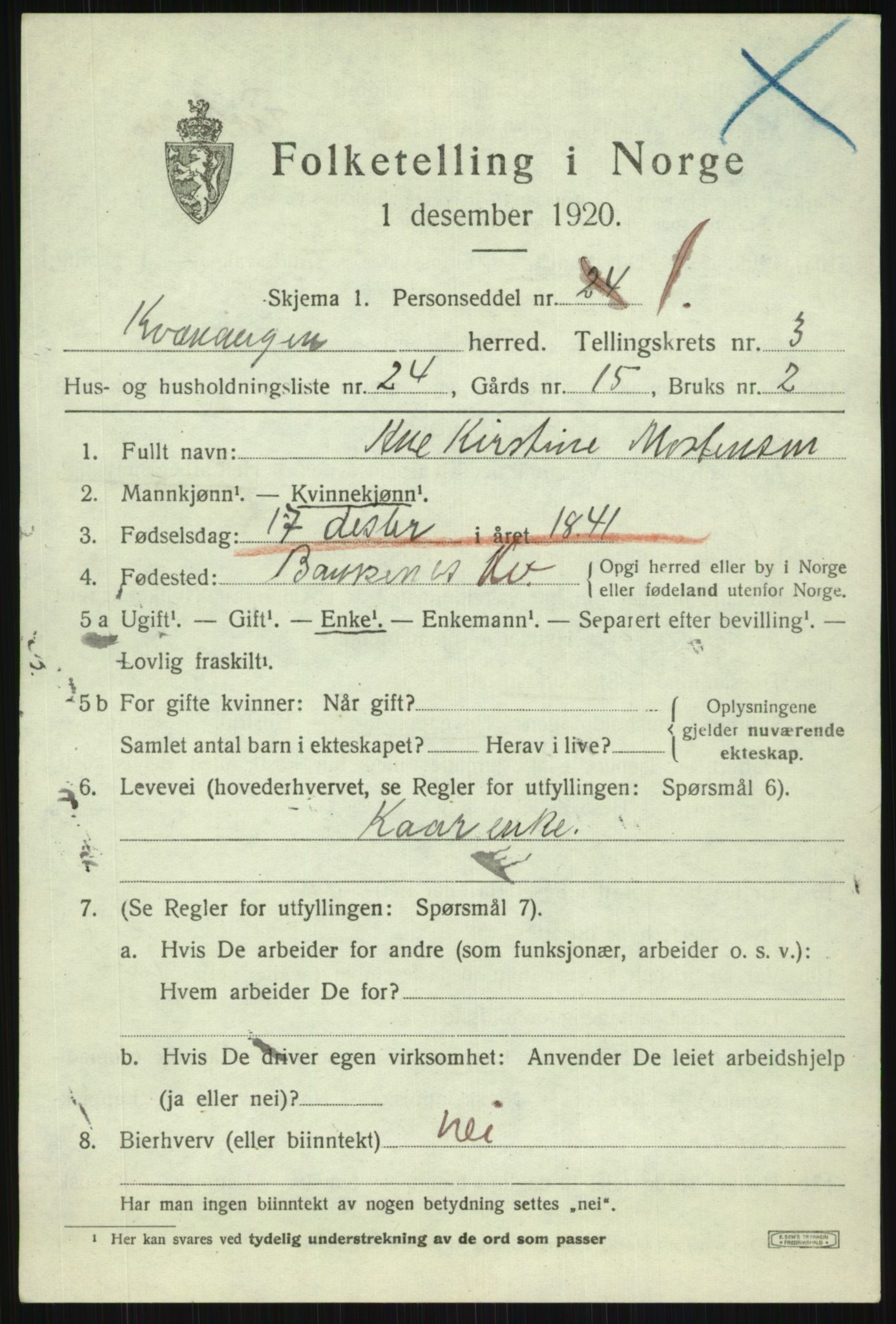 SATØ, 1920 census for Kvænangen, 1920, p. 2022