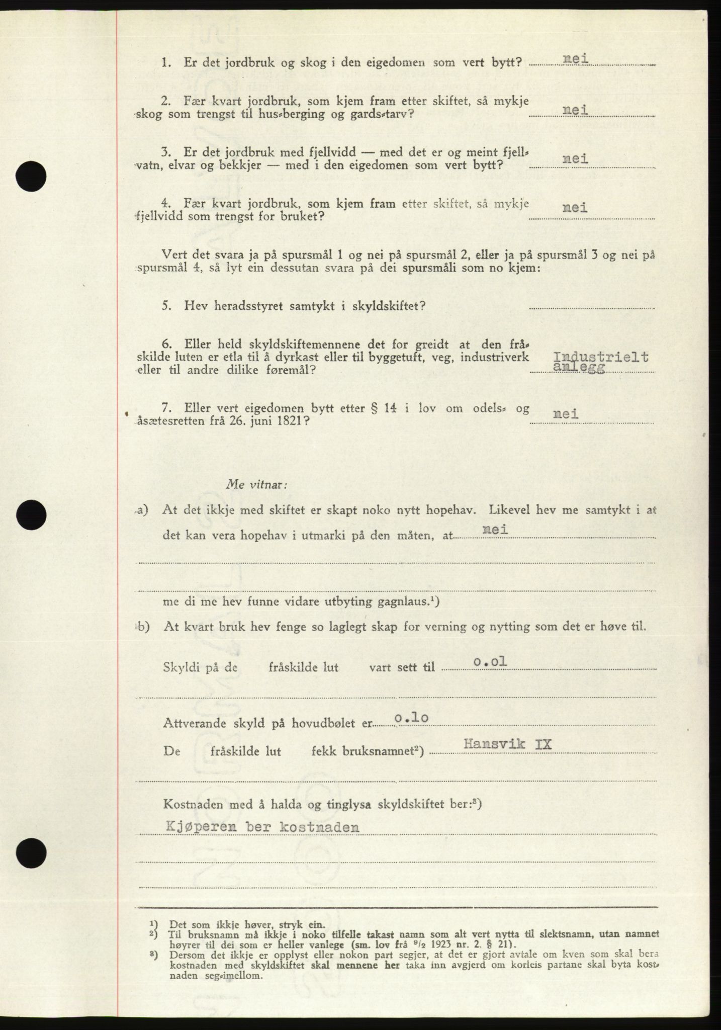 Søre Sunnmøre sorenskriveri, SAT/A-4122/1/2/2C/L0081: Mortgage book no. 7A, 1947-1948, Diary no: : 1103/1947
