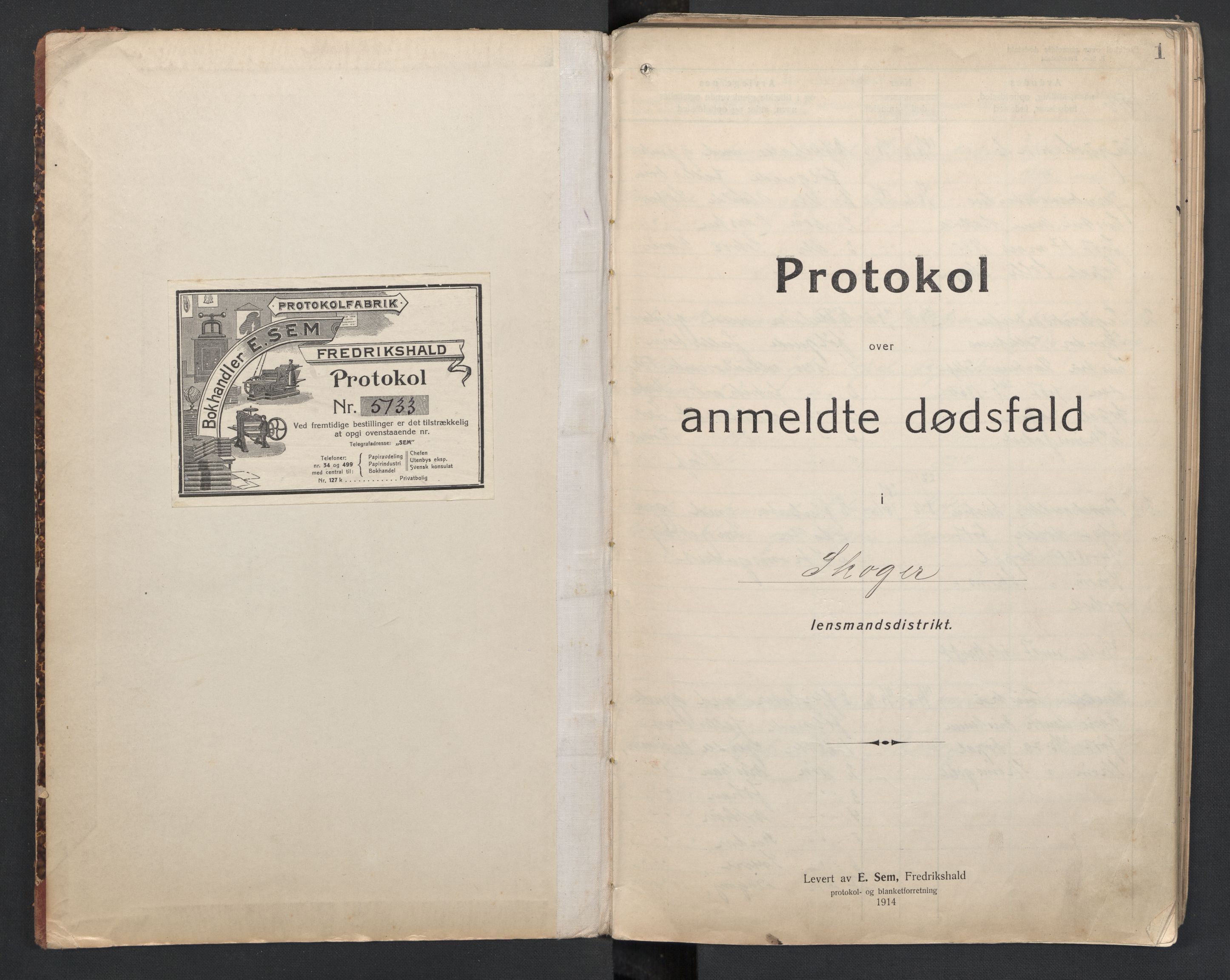Skoger lensmannskontor, SAKO/A-548/H/Ha/L0006: Dødsfallsprotokoll, 1916-1923, p. 1