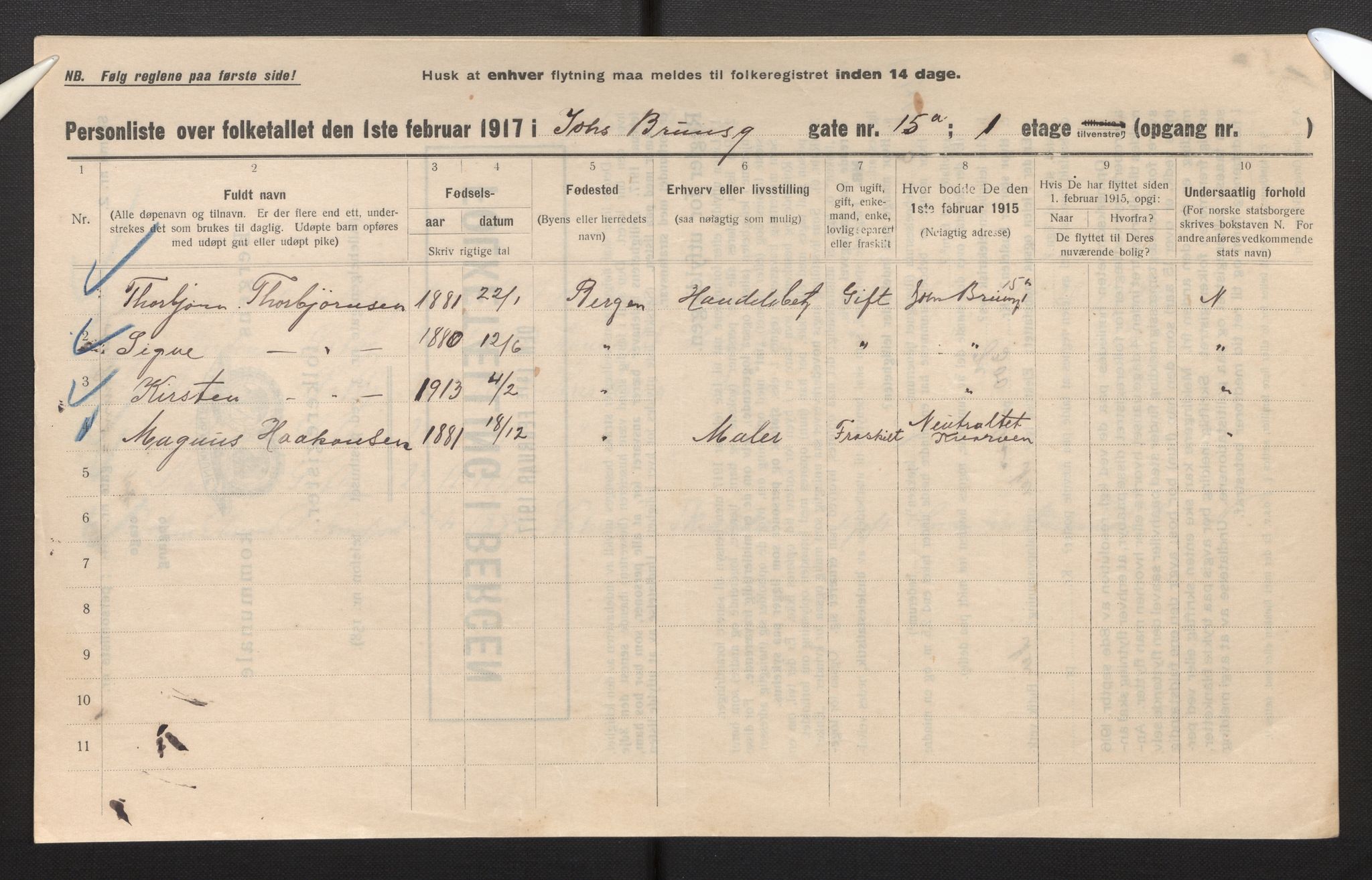 SAB, Municipal Census 1917 for Bergen, 1917, p. 15978