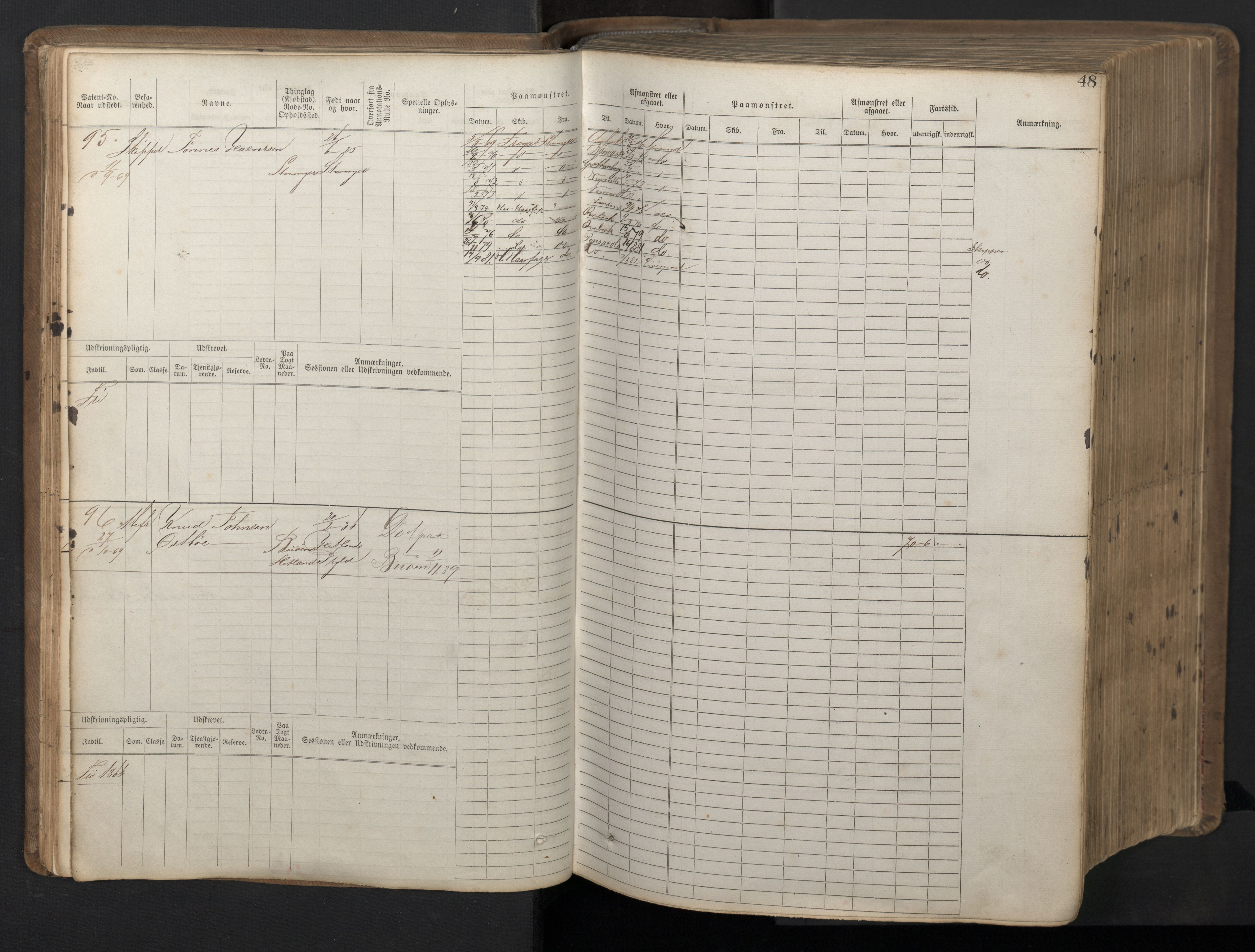 Stavanger sjømannskontor, AV/SAST-A-102006/F/Fb/Fbb/L0016: Sjøfartshovedrulle patnentnr. 1-1202 (dublett), 1869, p. 48