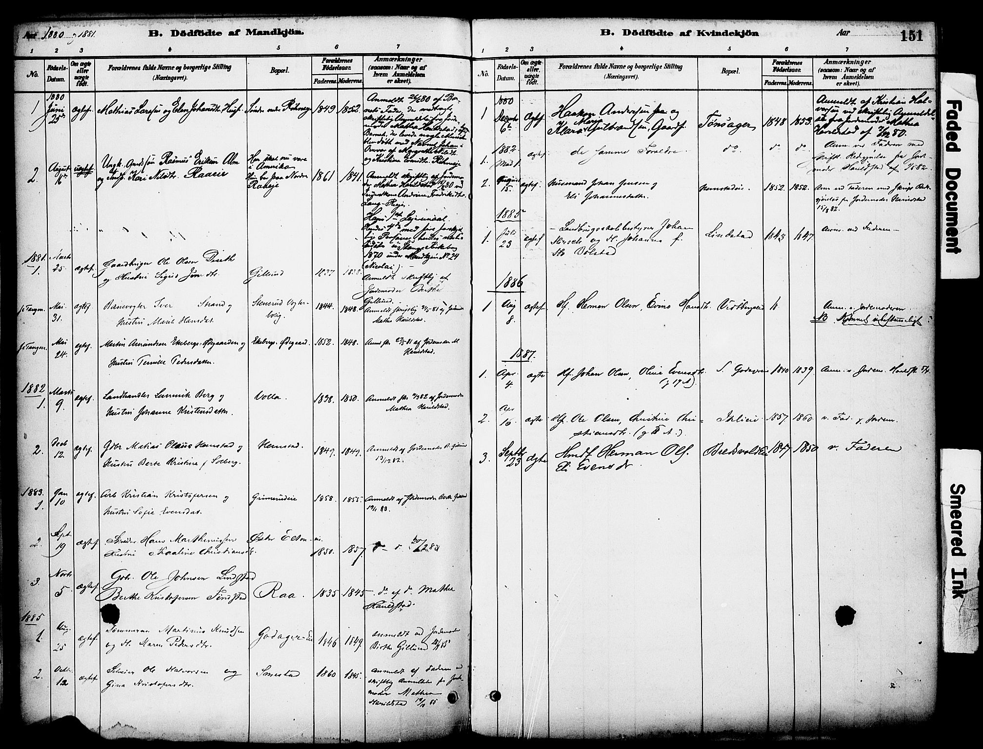 Stange prestekontor, SAH/PREST-002/K/L0017: Parish register (official) no. 17, 1880-1893, p. 151