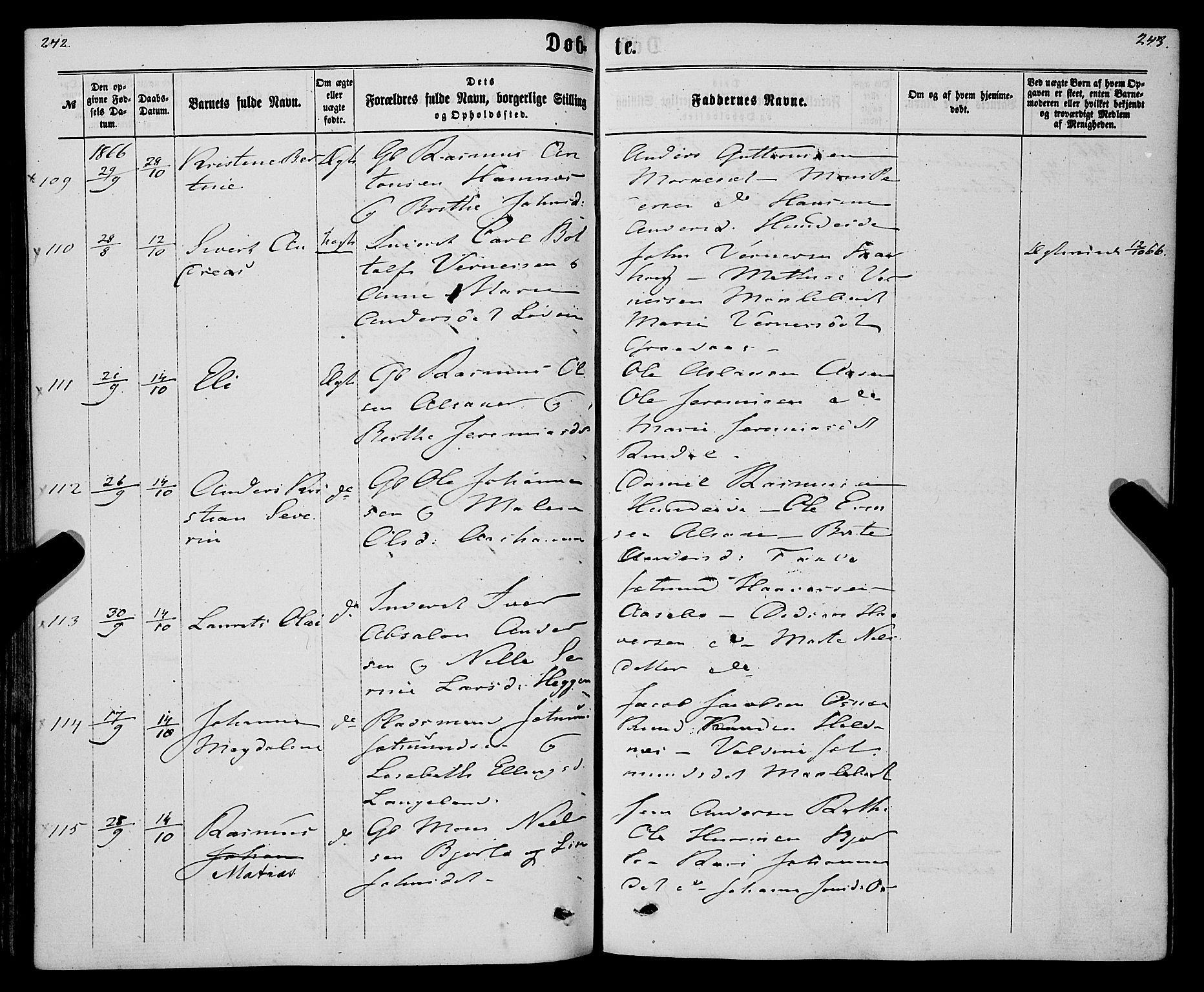 Eid sokneprestembete, AV/SAB-A-82301/H/Haa/Haaa/L0009: Parish register (official) no. A 9, 1861-1868, p. 242-243