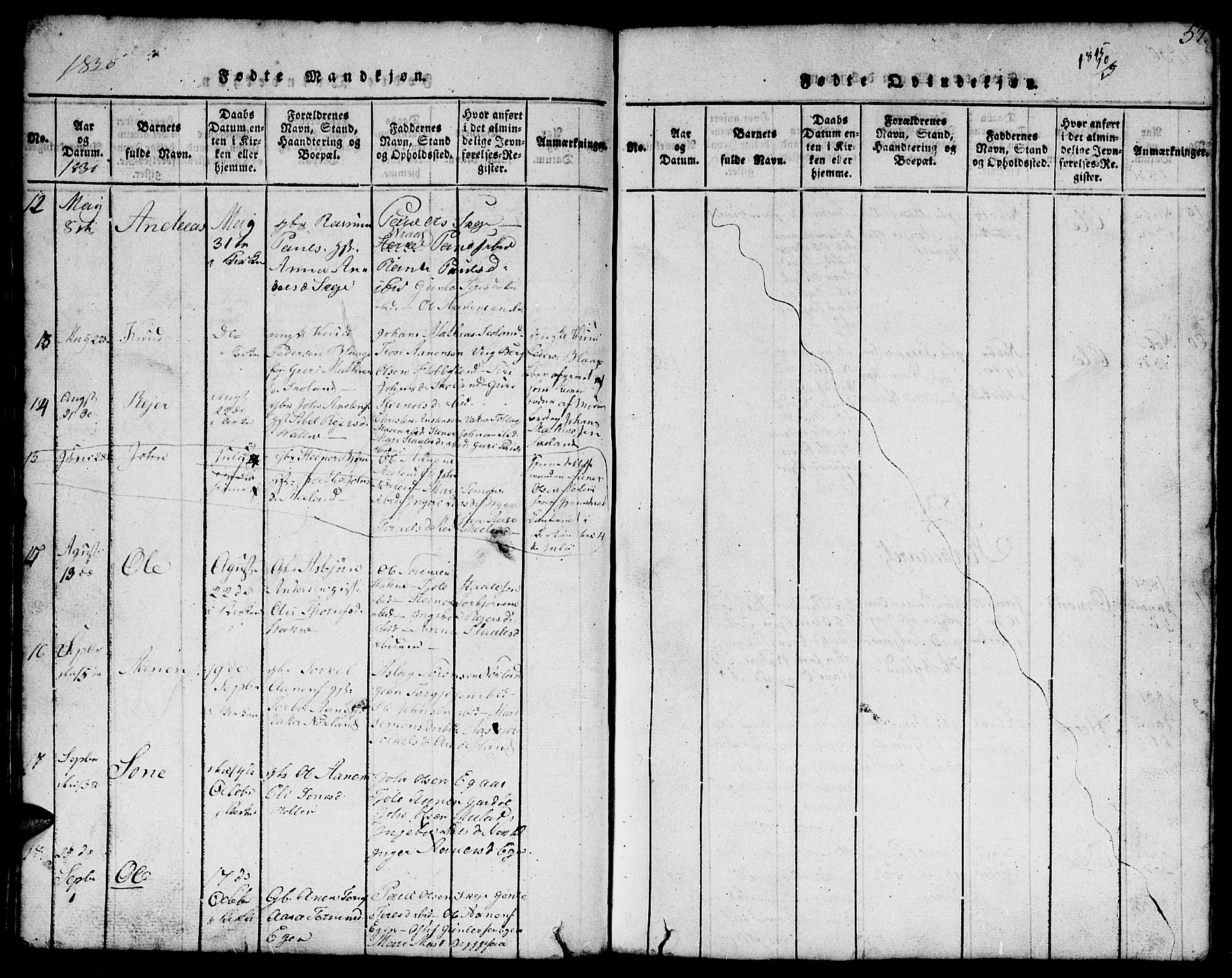 Hægebostad sokneprestkontor, AV/SAK-1111-0024/F/Fb/Fbb/L0001: Parish register (copy) no. B 1, 1816-1850, p. 57