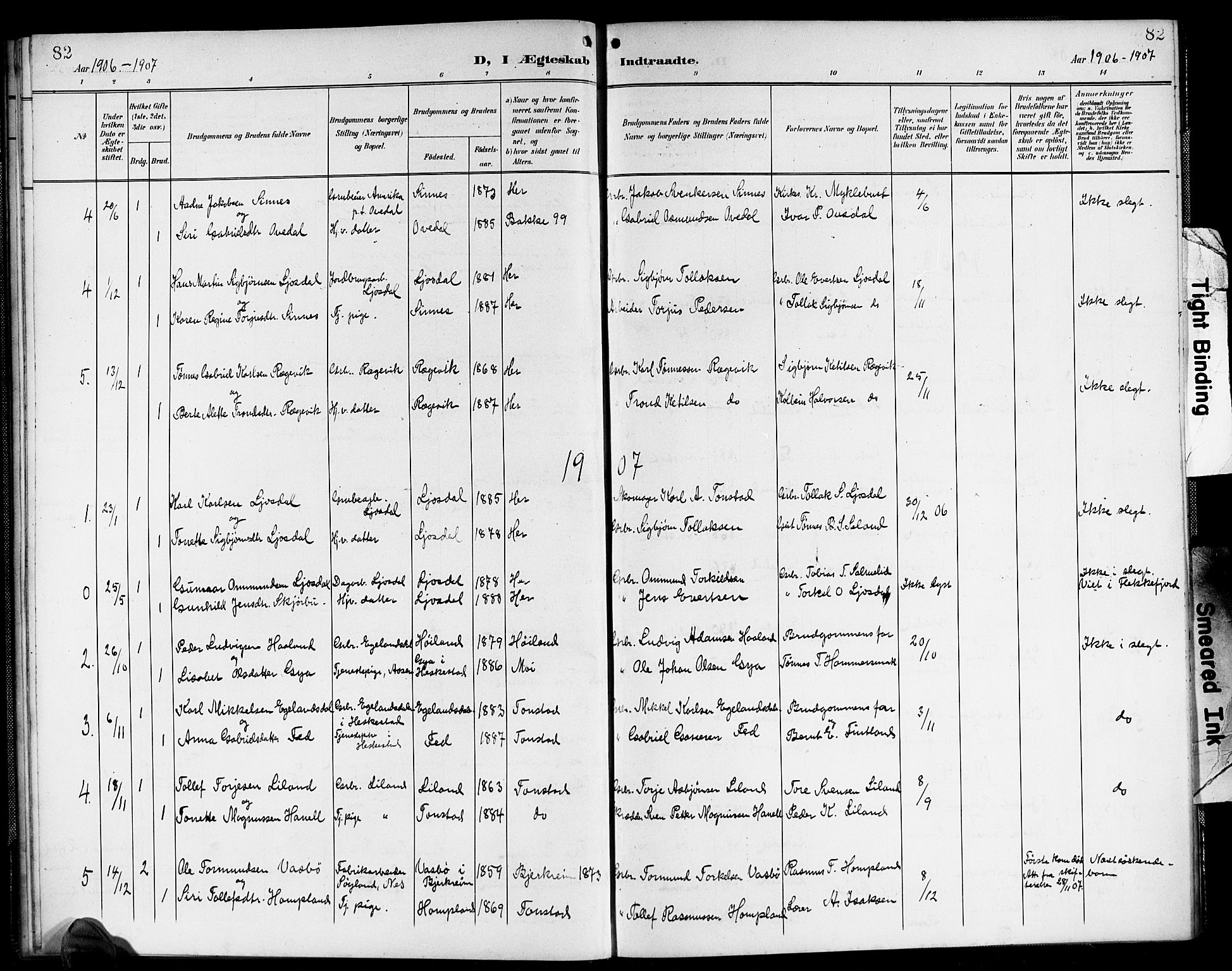 Sirdal sokneprestkontor, SAK/1111-0036/F/Fb/Fbb/L0004: Parish register (copy) no. B 4, 1895-1916, p. 82