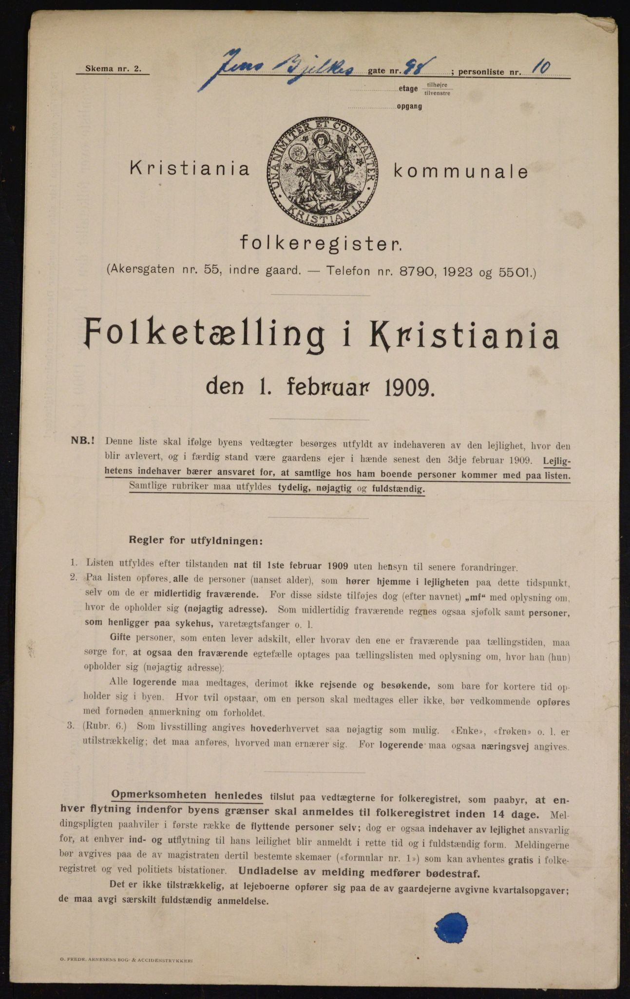 OBA, Municipal Census 1909 for Kristiania, 1909, p. 42713